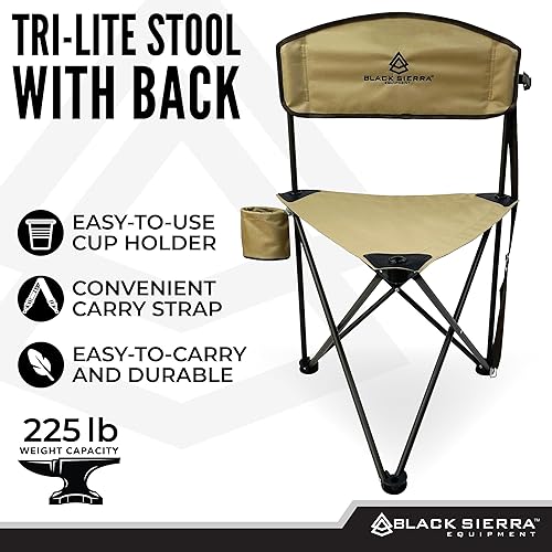 Miniatura 4 de Black Sierra XL - Taburete de caza con trípode con respaldo, silla de pesca portátil ligera con portavasos y correa de transporte, soporta 225