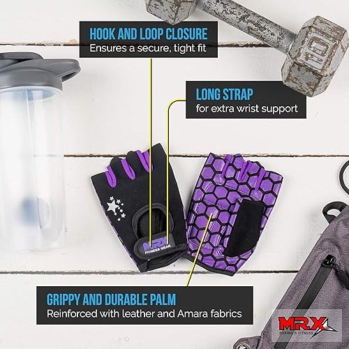 Miniatura 4 de MRX - Guantes de levantamiento de pesas para mujer, guantes de entrenamiento de fitness, antideslizantes, acolchados, absorción de golpes, agarre