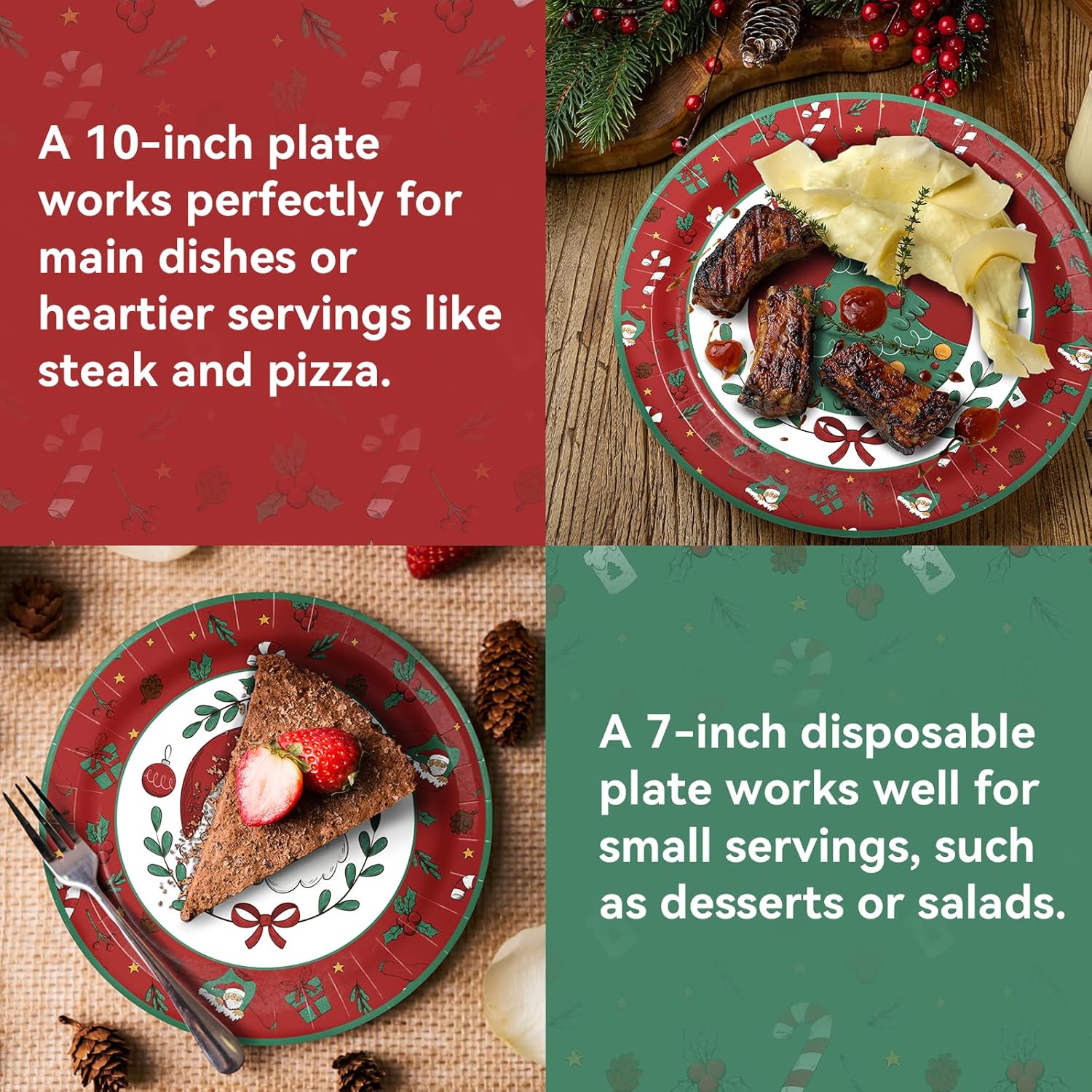 Christmas Paper Plates and Napkins Set 150 Count, 10'' and 7'' Disposable Plates, Christmas Party Decorations Supplies, Serve 50