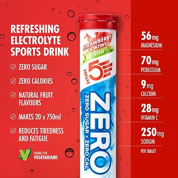 HIGH5 Zero Electrolyte Tablets for Hydration, Strawberry & Kiwi,160 Tablets | Zero calories and sugar free. Enhanced with Vitamin C. Electrolytes to support performance and wellness.