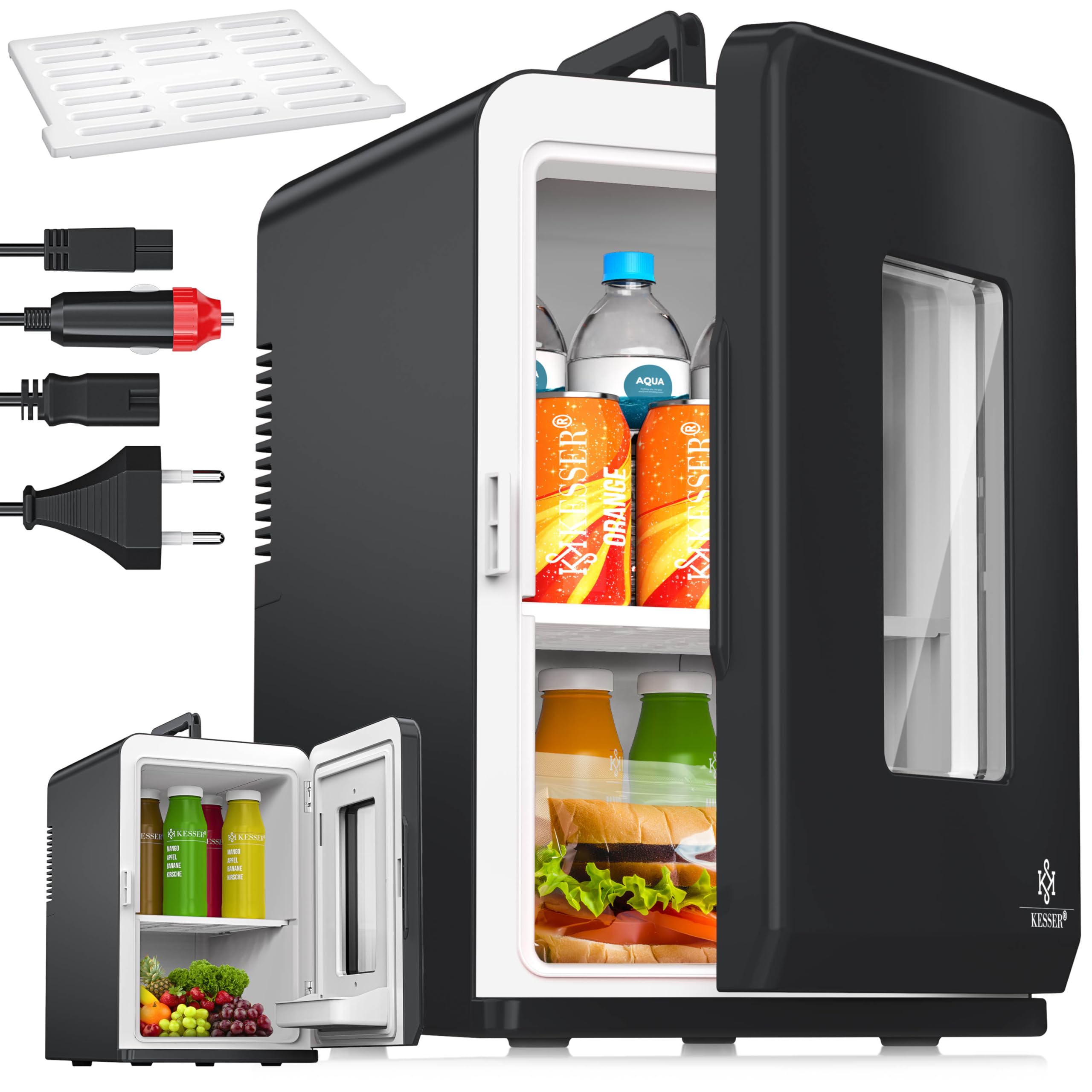 KESSER® 2in1 Mini Kühlschrank Kühlbox 15 Liter Kühl und Heizfunktion Tragbarer AC DC 220-240V/12V Steckdose und Zigarettenanzünder Warmhaltebox Thermobox Auto Büros Zimmer Camping Garten Schwarz