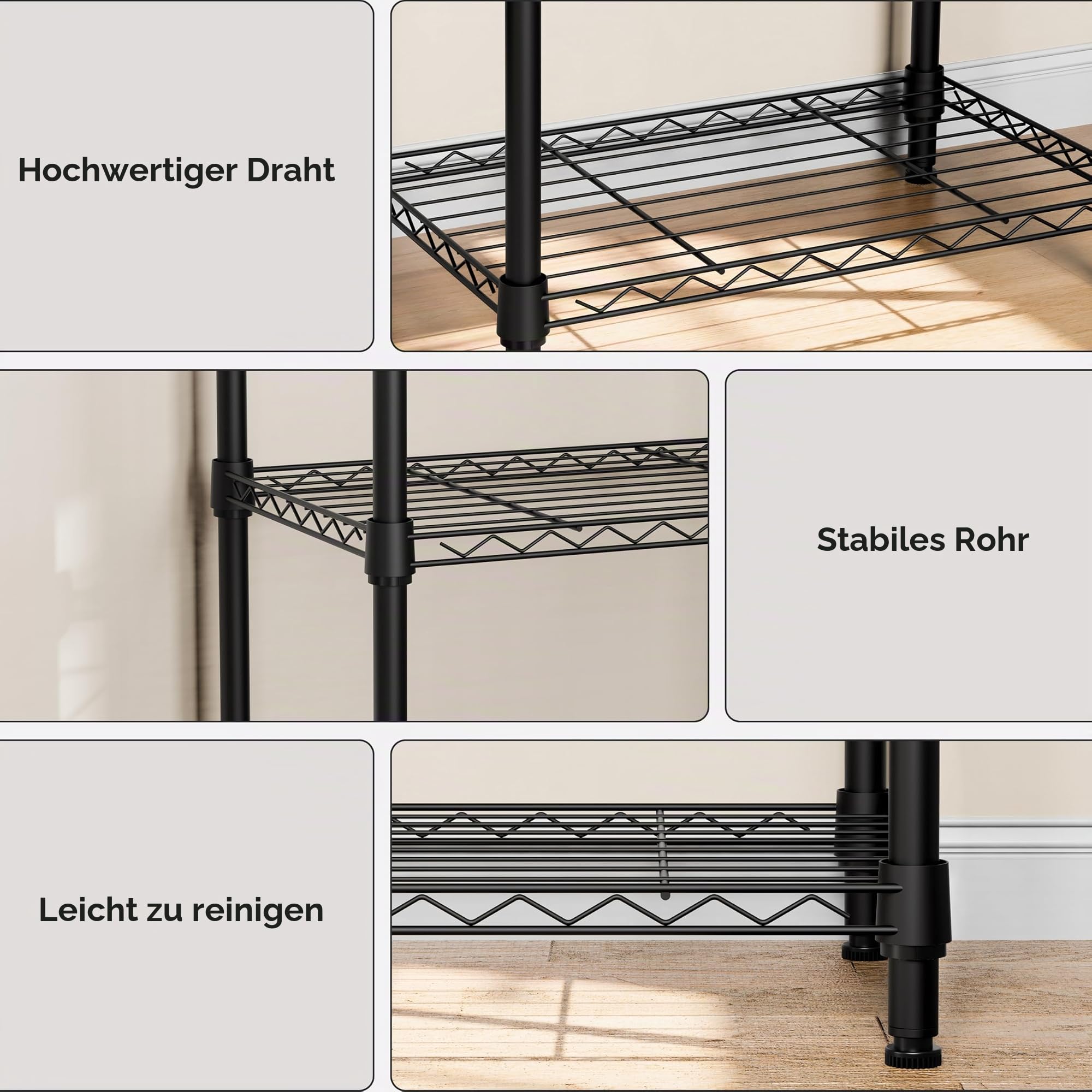 M MZG 4-stufiges Metallregal, platzsparendes Aufbewahrungsregal für Küche, Bad, Büro, Vorratsraum und Abstellraum, Schwarz, 30×45×106.4 cm