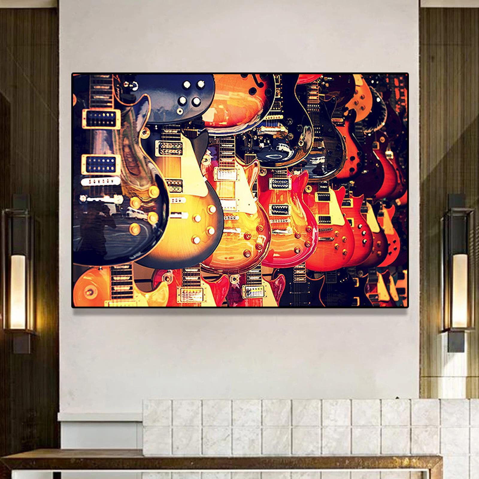 Stampe su tela Chitarre Strumenti musicali Poster Studio musicale Pittura decorativa da parete Immagine colorata Camera Decorazioni per la casa 80x125 cm (32x49 pollici) Con cornice