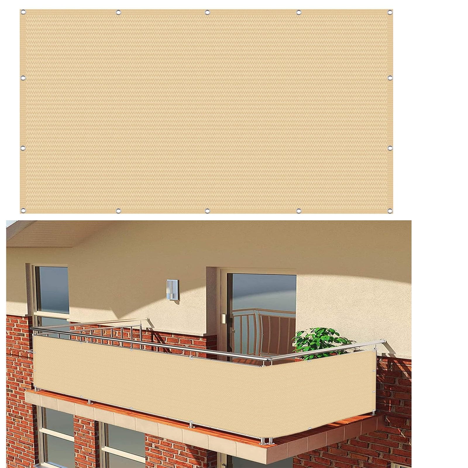 Brise vue pour balcon 85x350 cm jaune sable pare vue œillets