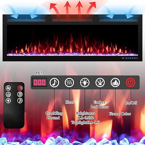 Miniatura 5 de Chimenea eléctrica inteligente de 50 pulgadas, control habilitado para WiFi a través de Alexa & App, calentador de chimenea empotrado y montado en