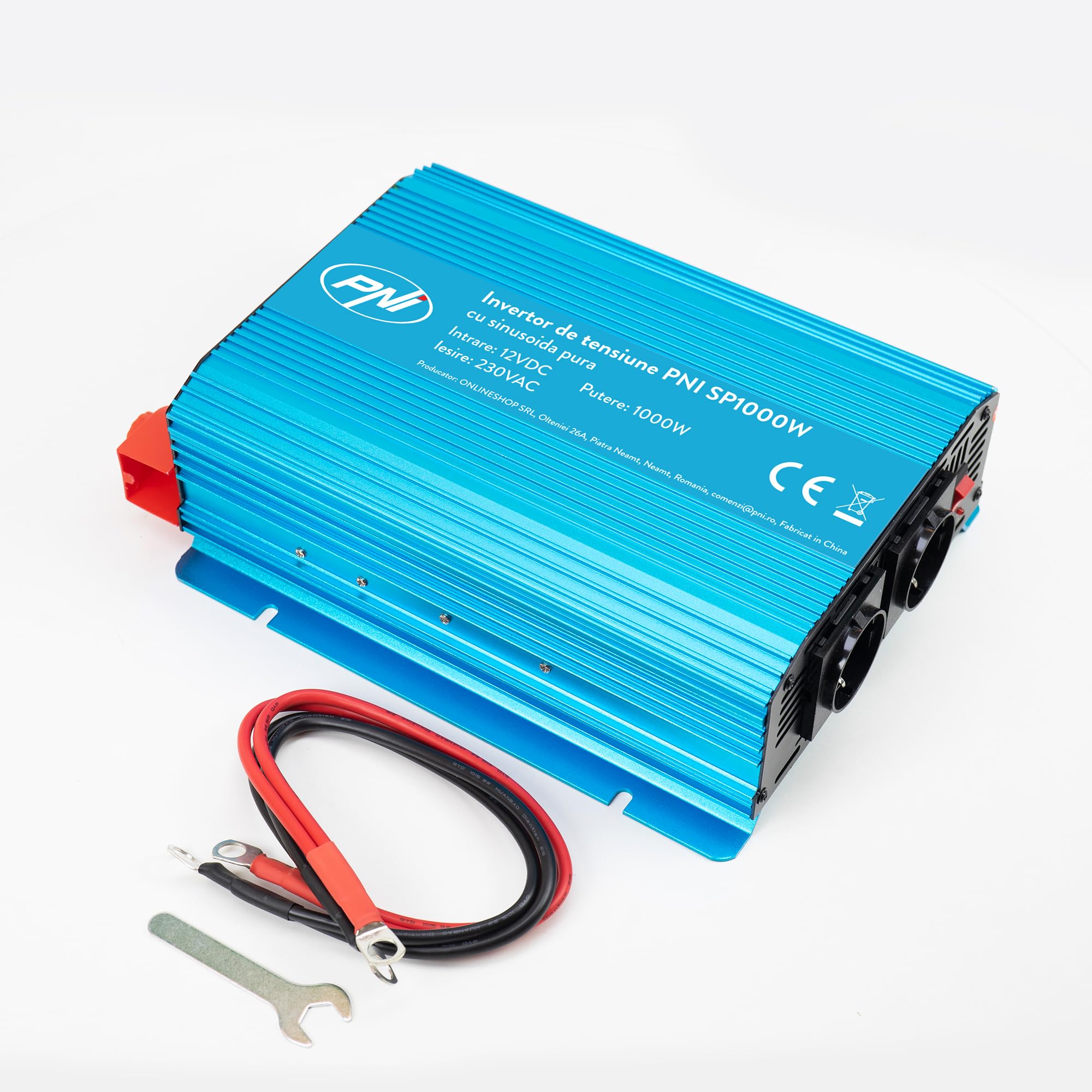 PNI SP1000W Convertisseur Transformateur Chargeur pour Voiture Onduleur à onde sinusoïdale pure, Onduleur 12 V DC à 230 V AC, 2 prises Schuko
