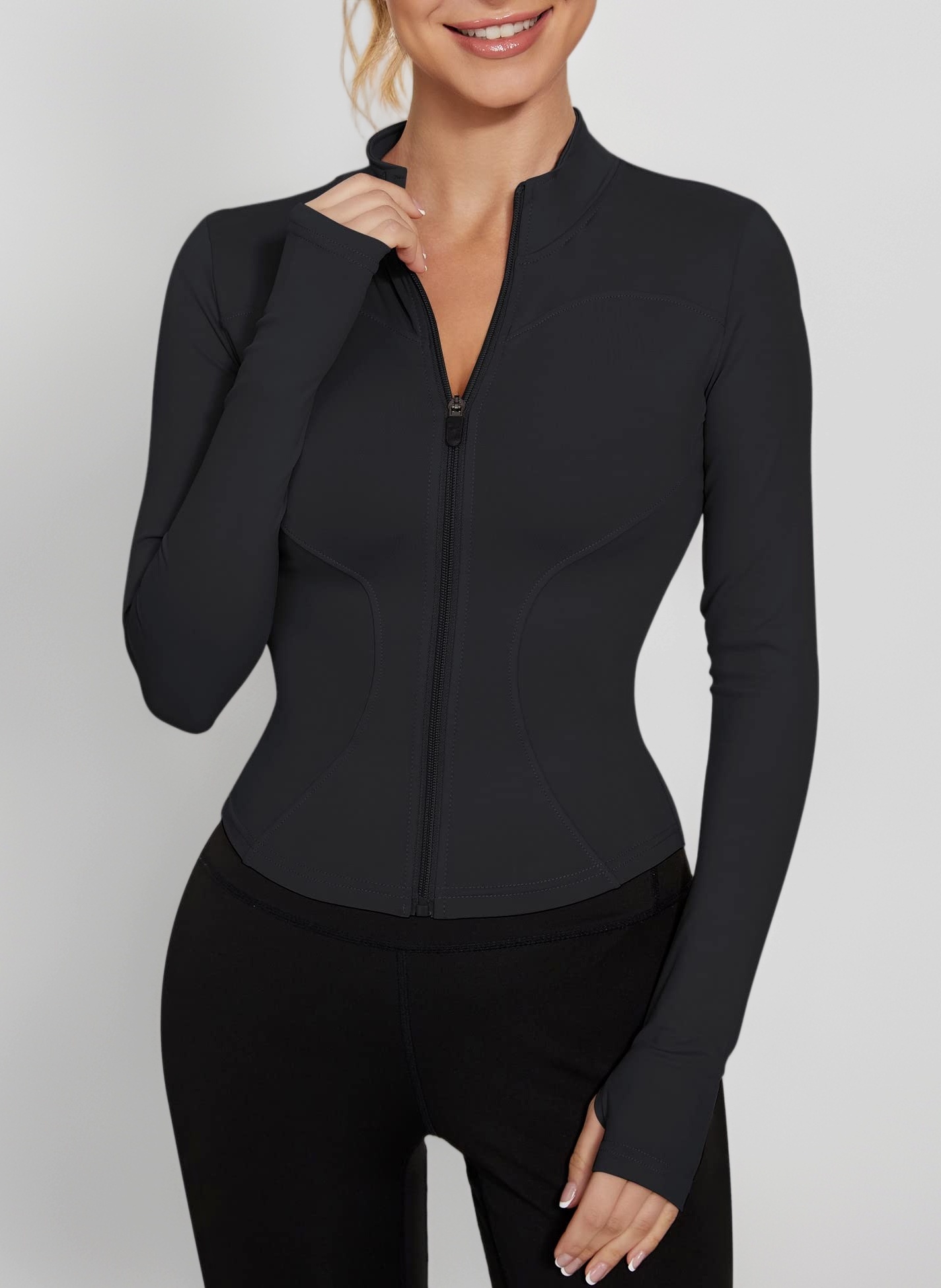 Womens Gym Tops Long Sleeve Sports T-Shirt Fitness Workout Yoga Crop Tops Ladies Running Tee Shirts Half Zip Breathable Activewear with Thumb Holes