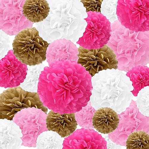 Miniatura 1 de Estune 48 pompones de papel de seda de 14, 12, 10, 8 y 6 pulgadas, decoración para bodas, cumpleaños, despedidas de soltera, baby shower, decoración