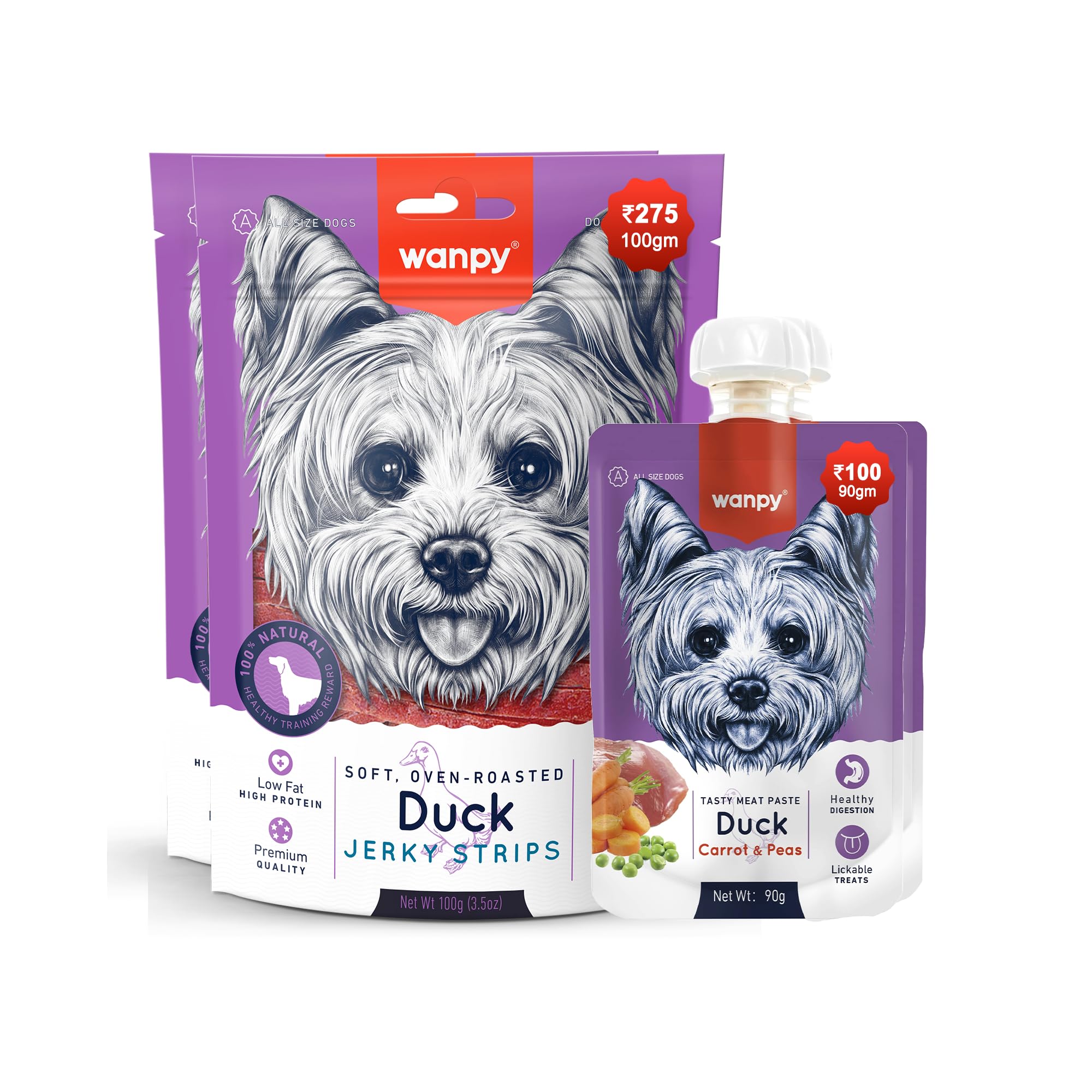 Wanpy Soft Duck Jerky Strips Dog Treats 100g