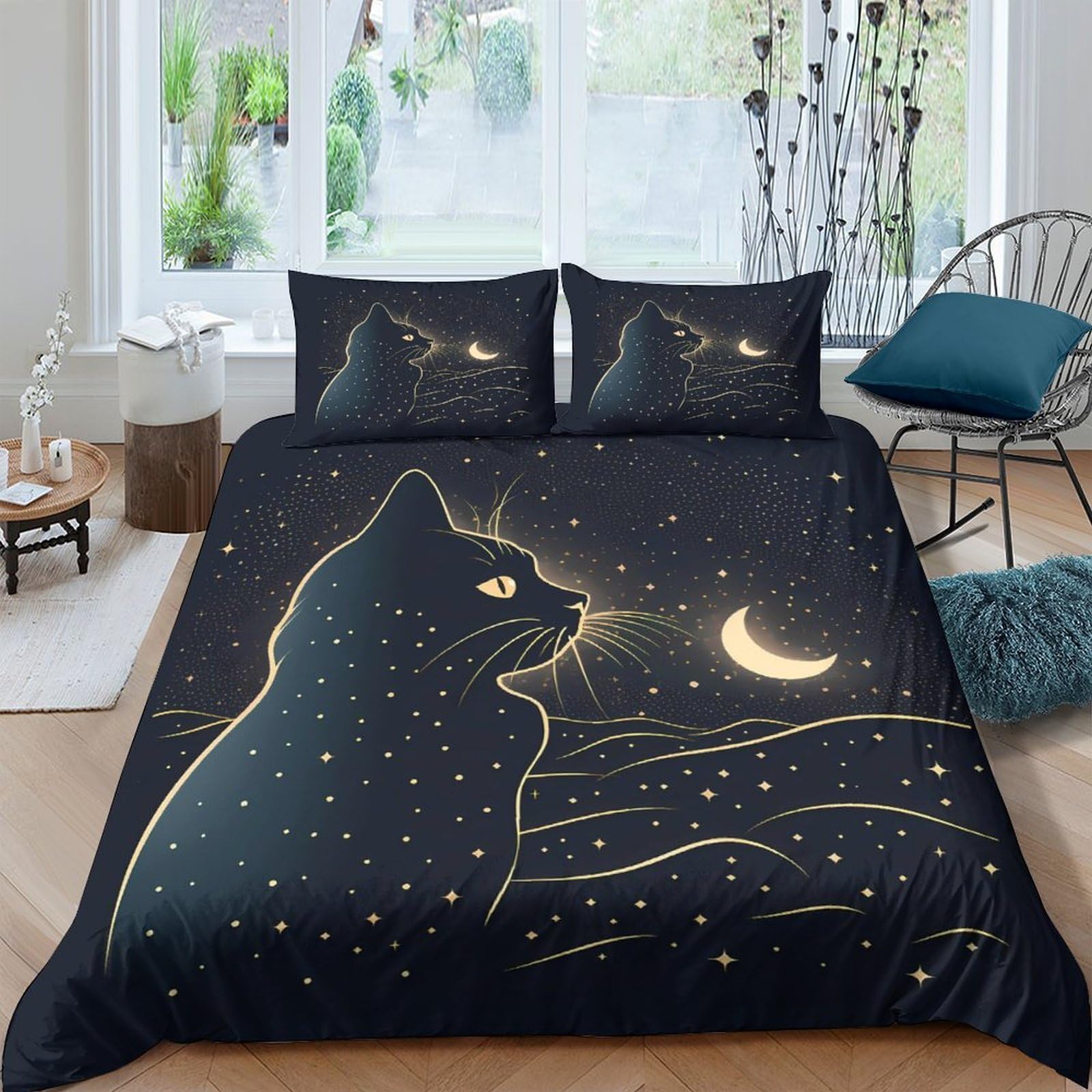 Ctjqhvkz Style-7 3D Printed Black Cat Moon Fitted Sheet Microfiber Soft Night Sky Mattress Cover For Bedroom Dorm Decor Easy Care Single（135X200cm）