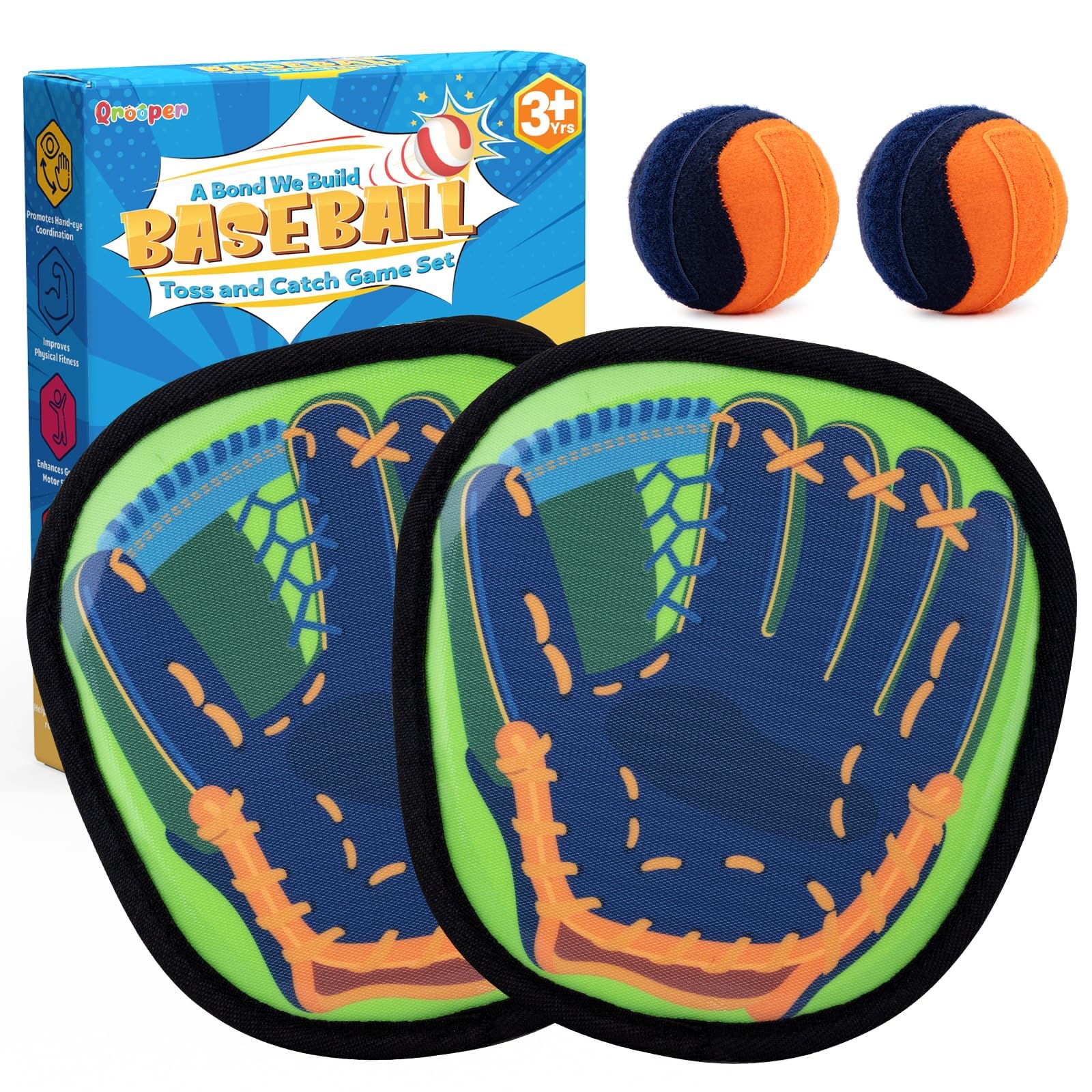 Qrooper Toss and Catch Ball Game Set Birthday Gifts for 3 4 5 6 7 8 Years Old Boys Girls, Yard Camping Outdoor Games for Adults and Family, Paddle