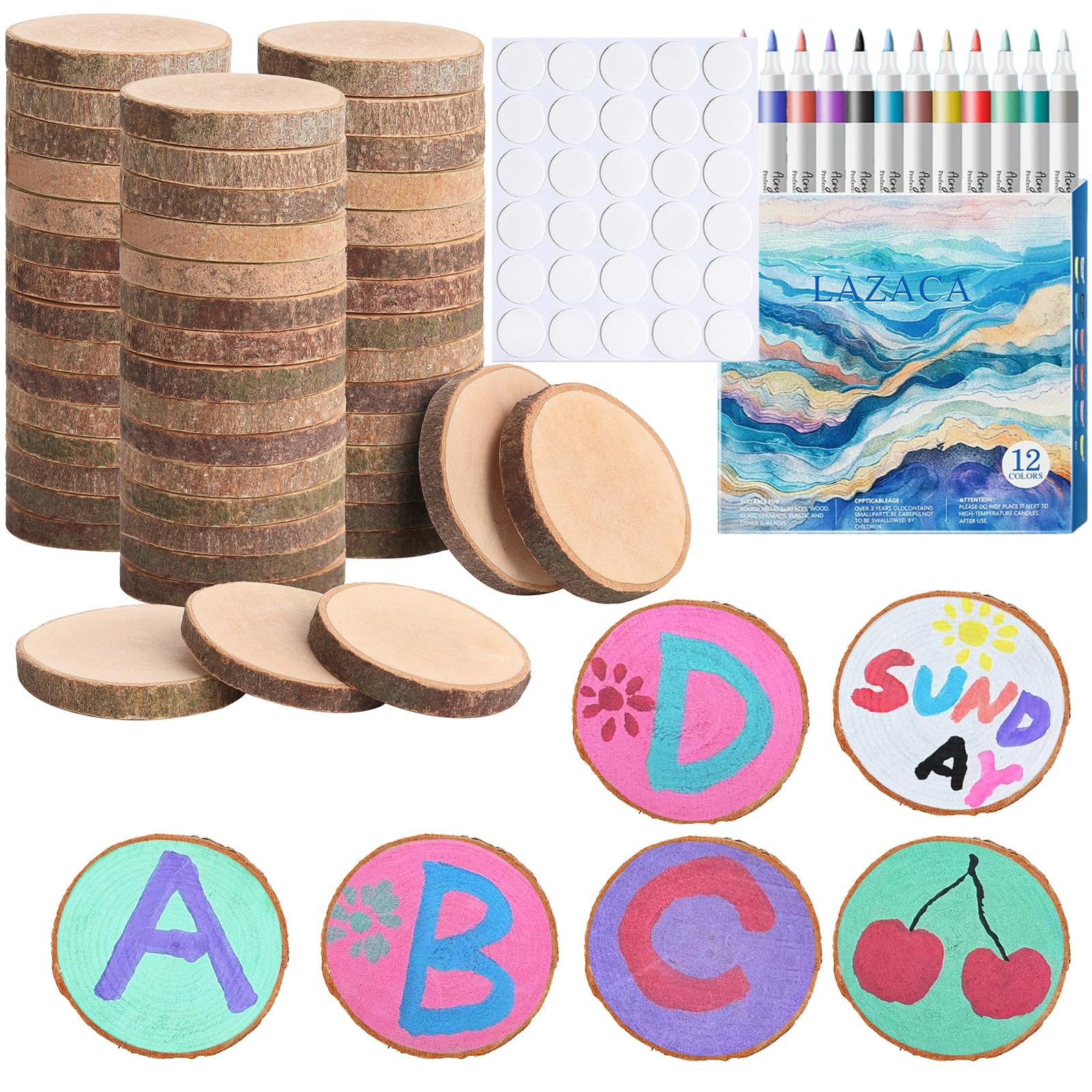 LAZACA Natural Wood Slices Unfinished 1.37"-1.96", Wooden Paint Kits Art Crafts Painting for Kids DIY, Fridge Stickers Creative Art Projects for Kids