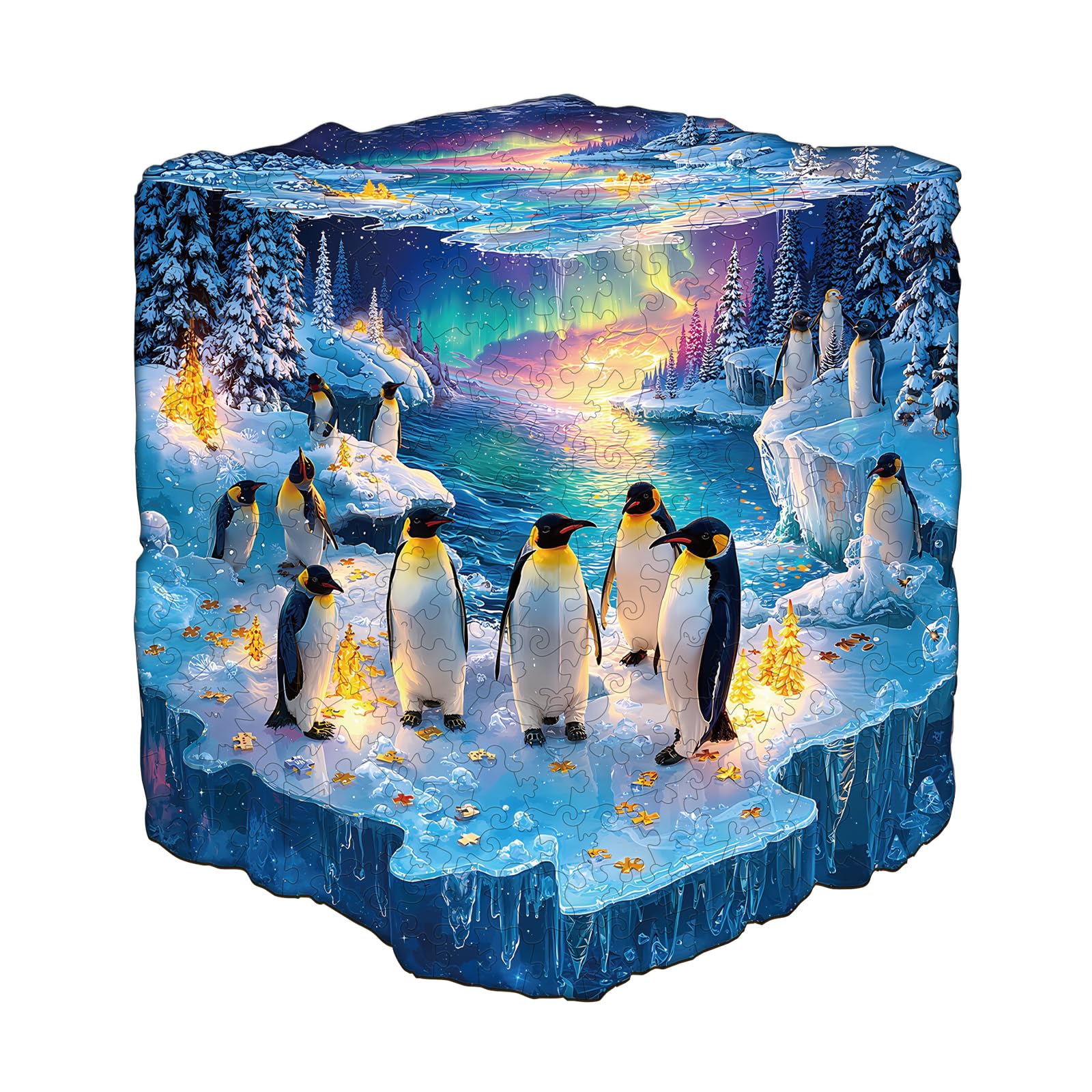 Jigfoxy Ice Cube Penguin Wooden Jigsaw Puzzles for Adults, 265pcs Unique Animal Shape Wood Puzzles, Birthday Gifts for Family Friend with wooden box(13.4 * 12.2in)