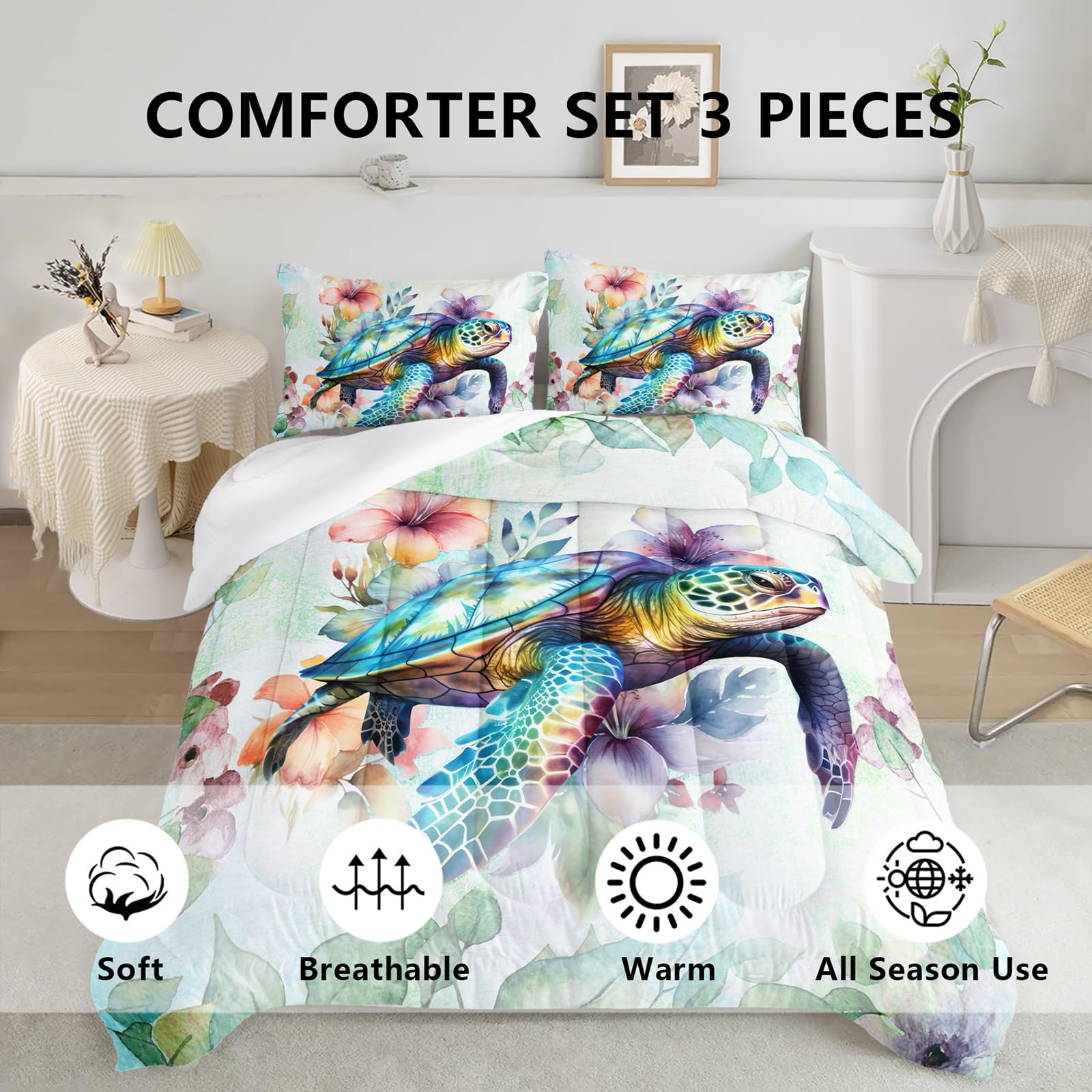 Twin Bedding Axolotl Sea Turtle Bedding Set Full,Coastal Beach