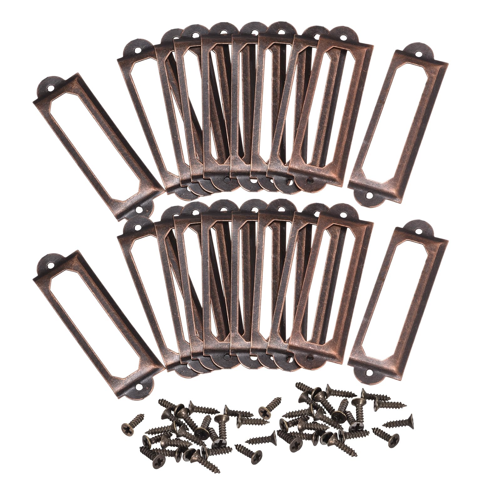 sourcing map Metal Label Holders, 60x17mm 30pcs File Name Card Tag Label Holder Frame for Office Library Drawer Cabinet Shelves, Copper Tone