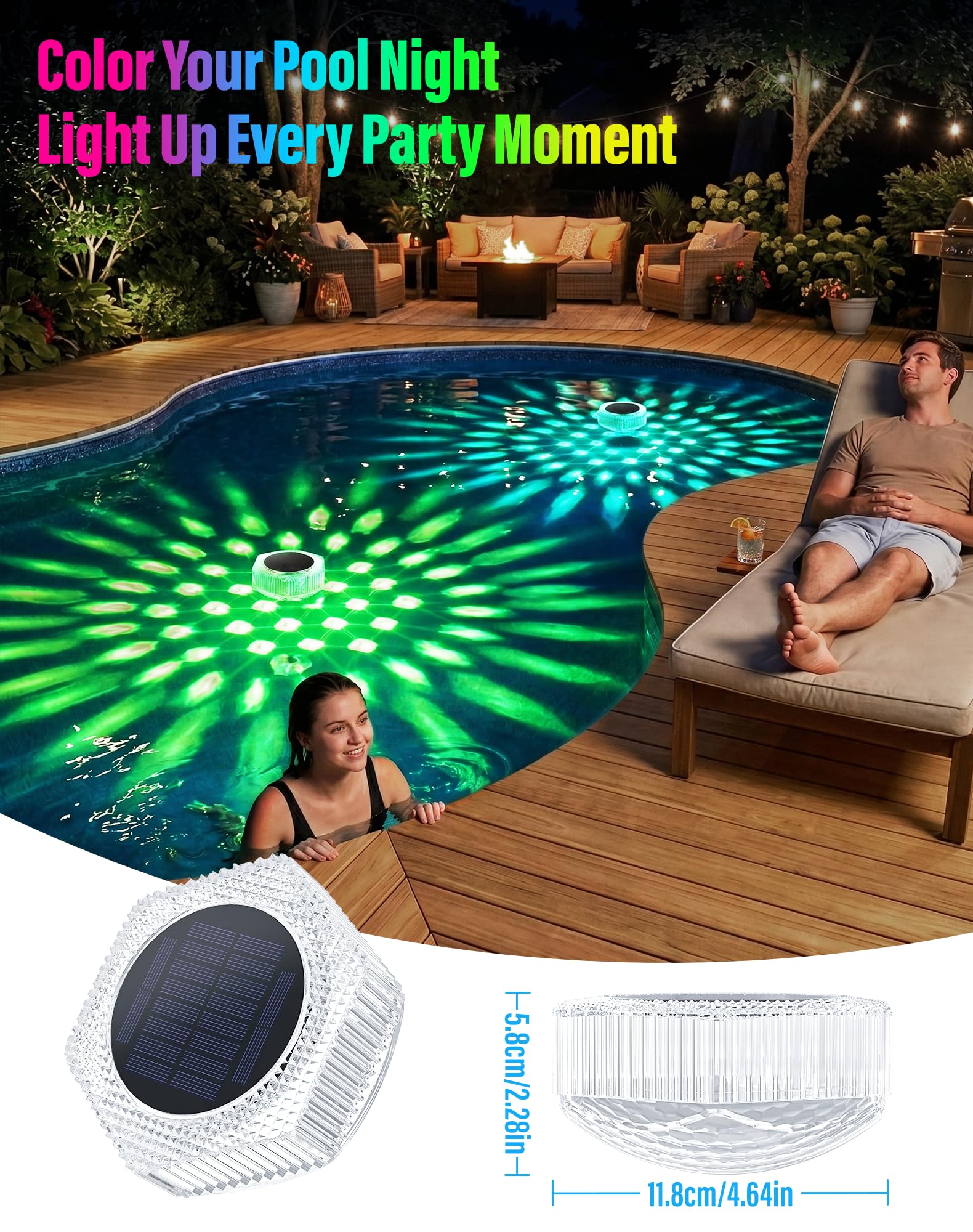 BUCASA Solar Schwimmende Poolleuchten mit Fernbedienung, IP68 wasserdicht, 4 Stück | Kompakte schwimmende Lichter verleihen Pools, Whirlpools und Teichen ein sanftes Leuchten