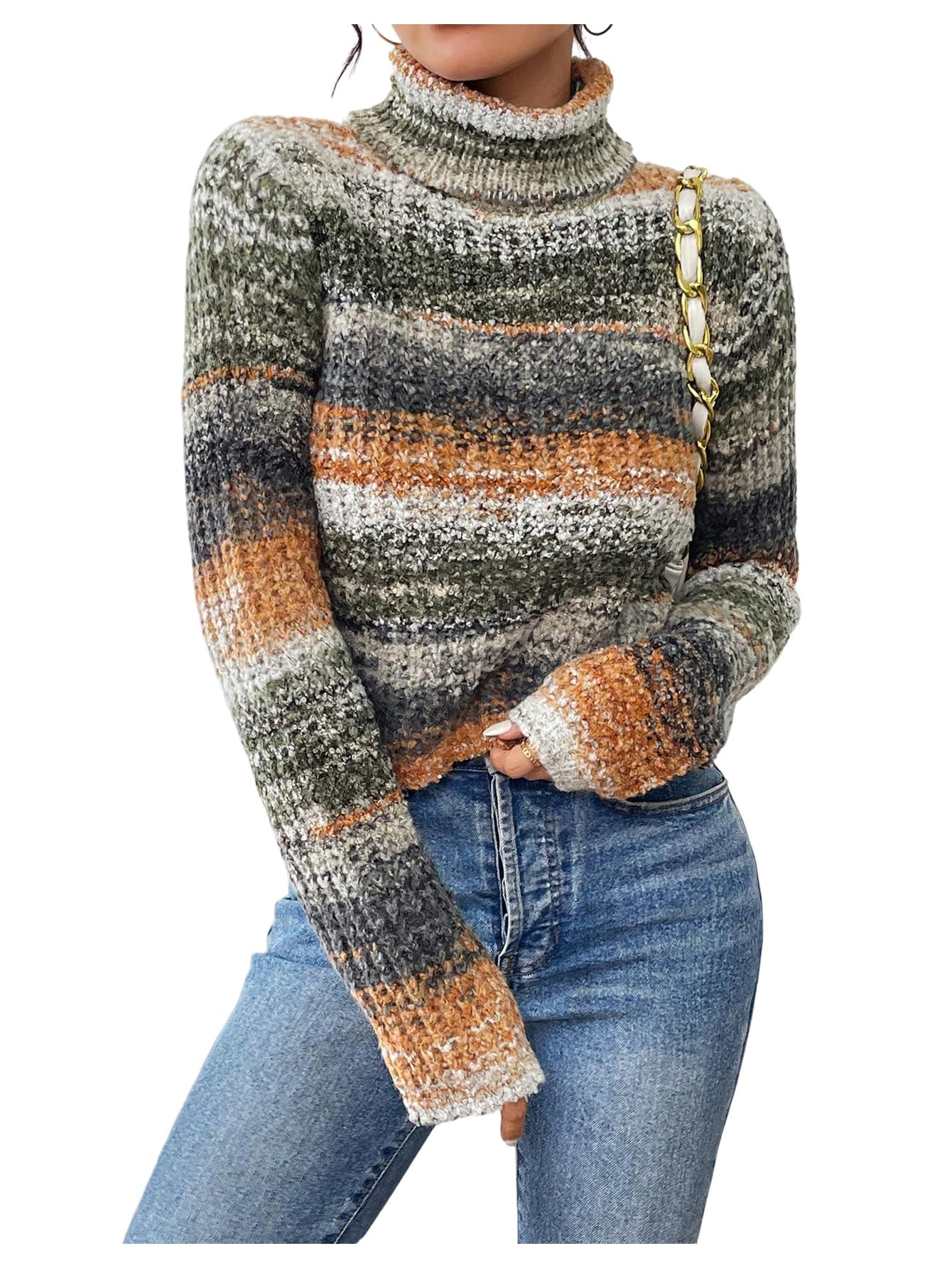 WDIRARA Womens Turtleneck Long Sleeve Sweater Lightweight Pullover Knit Tops
