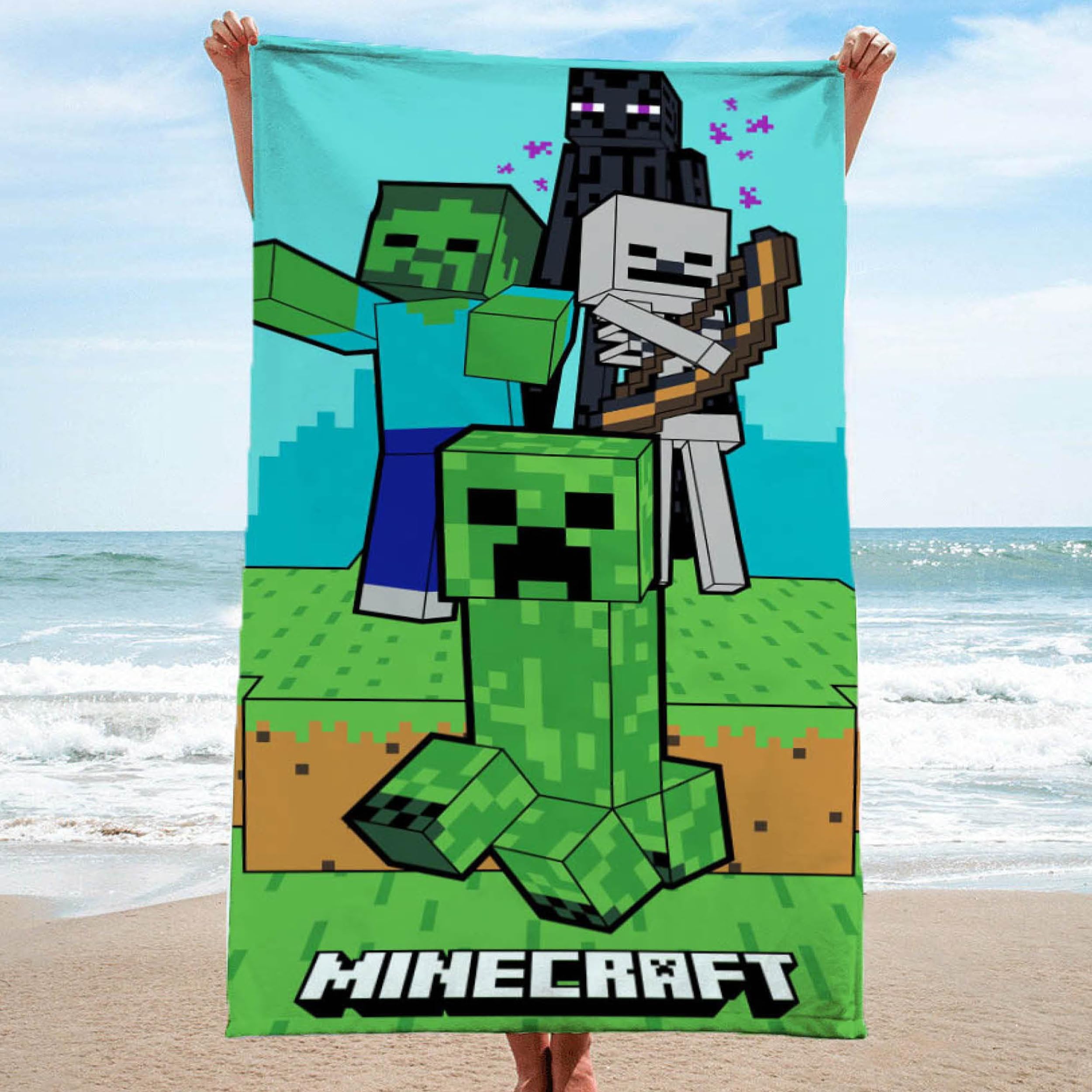 Familando – Minecraft Strandtuch Jungen 70x140 cm – Badetuch & Duschtuch aus 100% Baumwolle – mit Creeper, Zombie & Enderman – Öko-TEX Zertifiziert