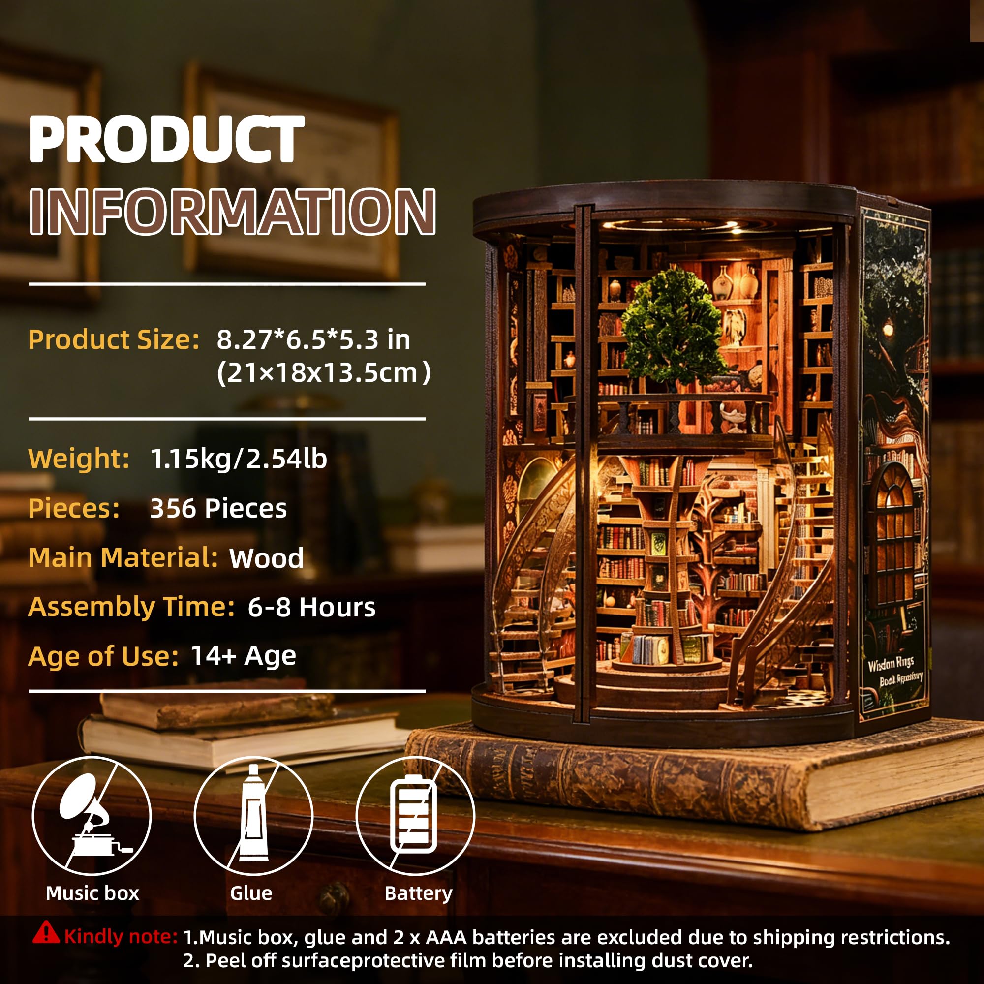 Book Nook Kits for Adults, CRIOLPO DIY Miniature House 3D Wooden Puzzle Craft Kit with Sensor LED Light - Image 4