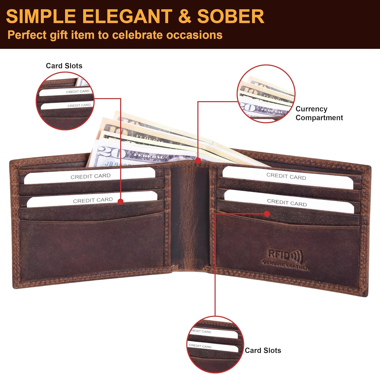 ASAD Genuine Leather Wallet for Men | Slim, Stylish, and Durable Genuine Leather Double Stitched RFID Blocking Bifold Stylish | Bifold Wallet With 8 Card Slot | Gift for Him | Crazy horse - Image 5