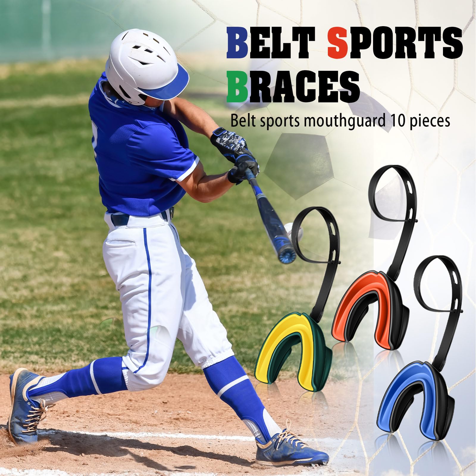 10 paradenti con cinghia, con cinghia, doppio colore, per calcio, protezione per adulti e adolescenti, hockey, boxe, taekwondo, 10 pezzi