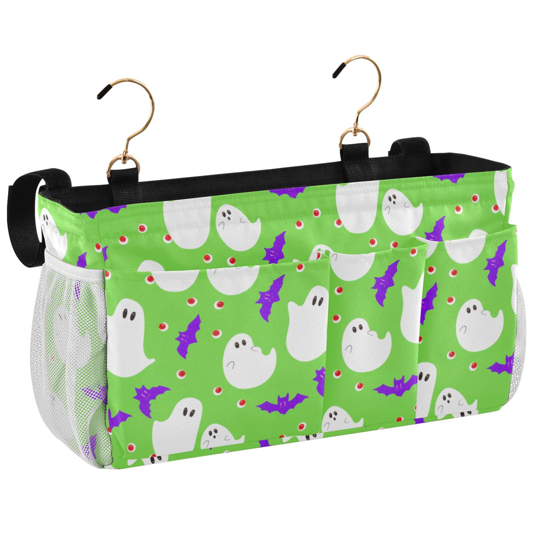 Burbuja Boo Bats on Green Bedside Caddy Hanging Storage Organizer with 2 Straps and Hooks for Home College Dorm Bunk Bed Hospital Bed Crib