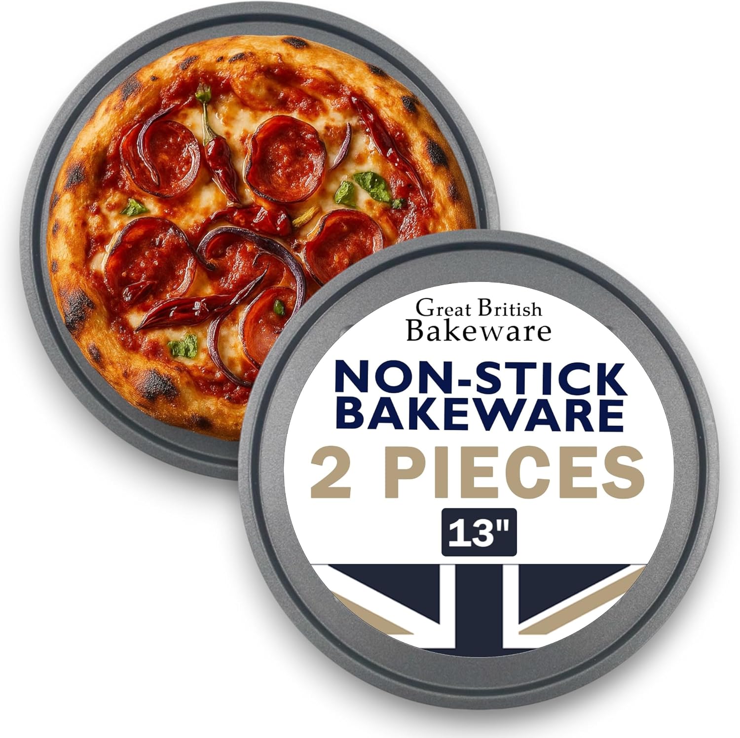 Samuel Groves Pack of 2 Pizza Pan, Pizza Tray, Large 13 Inch (33cm) Non Stick Coating Oven Round Crisper, Pizza Baking Tray, Pizza Trays for Oven Non Stick Made in England