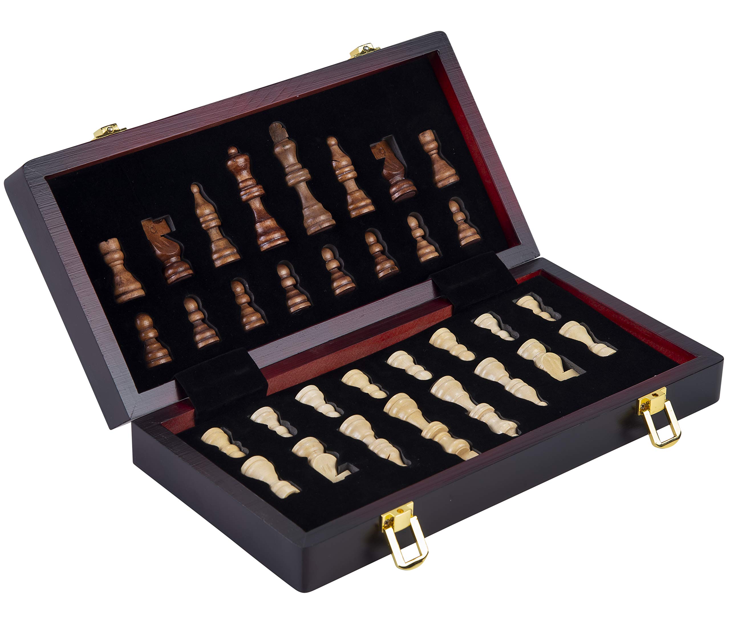 Coffret d'échecs de Luxe en Bois Massif - Pliant - Pièces sculptées - Bois de frêne (31X16X6 CM), Brun, Crème
