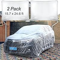 Vista 8 de BBTO 1 Juego Cubierta de Plástico para Automóvil 15.7 x 24.6 pies Cubierta Universal Desechable Transparente para Automóvil con Banda Elástica