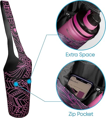 Miniatura 6 de Millenti Bolsa para esterilla de yoga manos libres, elegante diseño reversible con cremallera para teléfono, billetera y llaves, bolsillo lateral