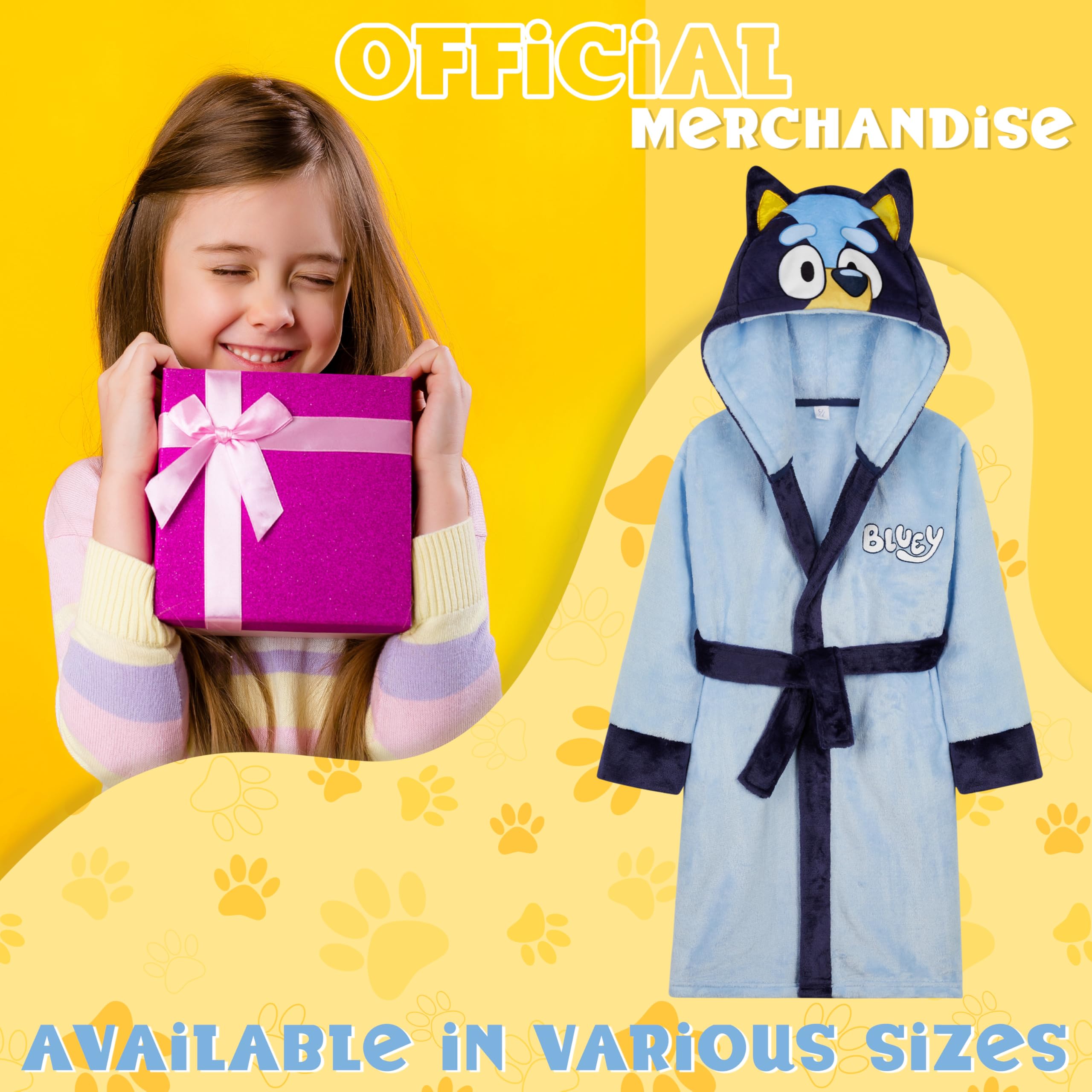 BlueY Robe de Chambre Fille et Garçon en Polaire Capuche et Ceinture, Bingo Peignoir de Bain Enfant Bebe, Idee Cadeau Enfant