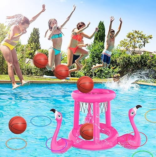 Miniatura 4 de H-Style Juguetes de piscina, flotadores de piscina, juegos de piscina para niños y adultos, juego inflable de aro de baloncesto y lanzamiento de