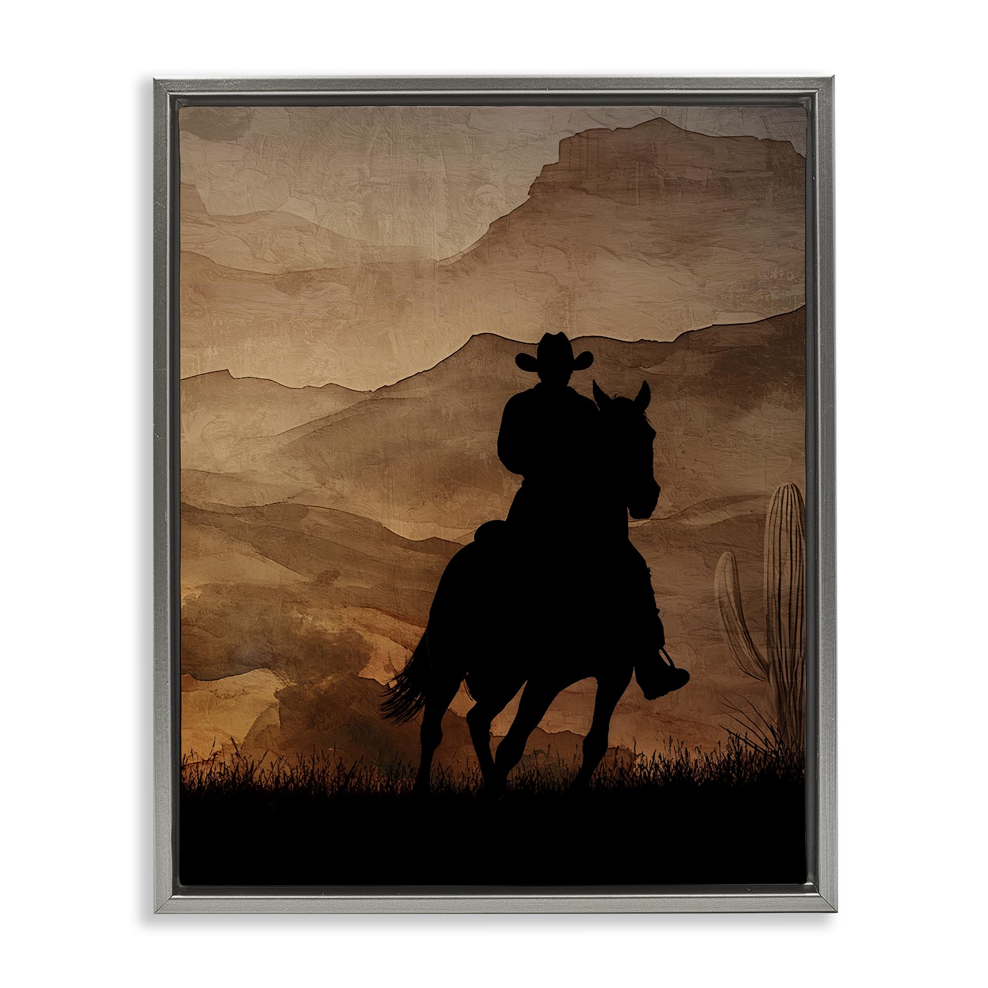 Stupell Industries Luster Gray (Matte) Cowboy Sunset Ride Western Landscape, 24 X 30 Inch Canvas In Floater Frame