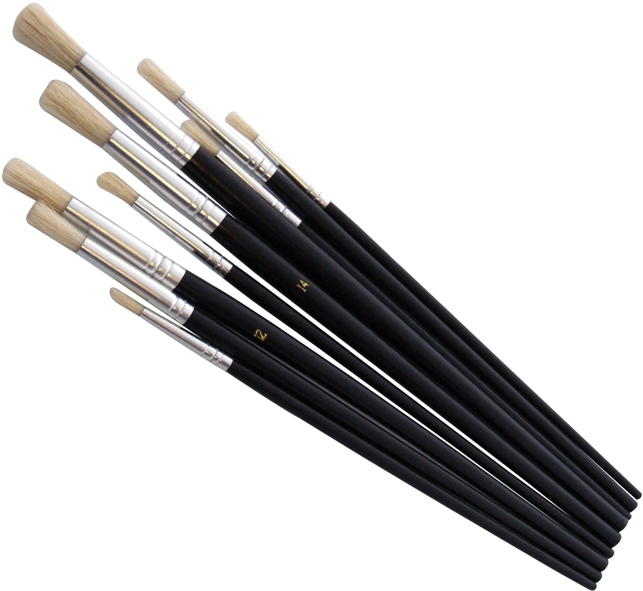 Amtech Black – 9Pc Round Tip Art Brush Set, Wooden Handle Brushes For Smooth, Controlled Painting