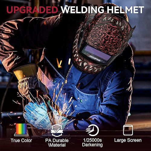 Vista 38 de ARCCAPTAIN Casco de soldadura de pantalla de visualización grande, 1/1/1/1 capilla de soldadura de oscurecimiento automático de claridad óptica, 4