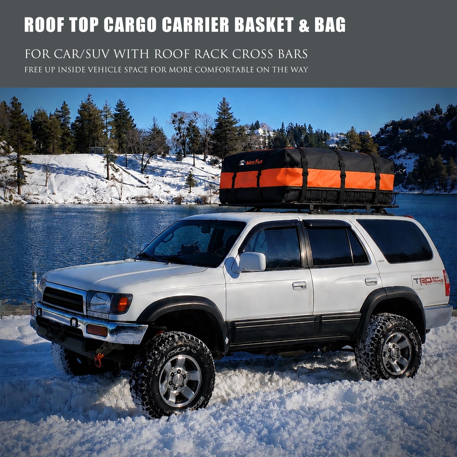Condition photo showing New/Like New for roof rack carrier carrier basket 65" x 39" x 6"+waterproof bag 20 cubic feet(51"*40"*17"),and cargo net with attachment hooks,ratchet straps.200 lbs capacity,universal rooftop large size roof rack update