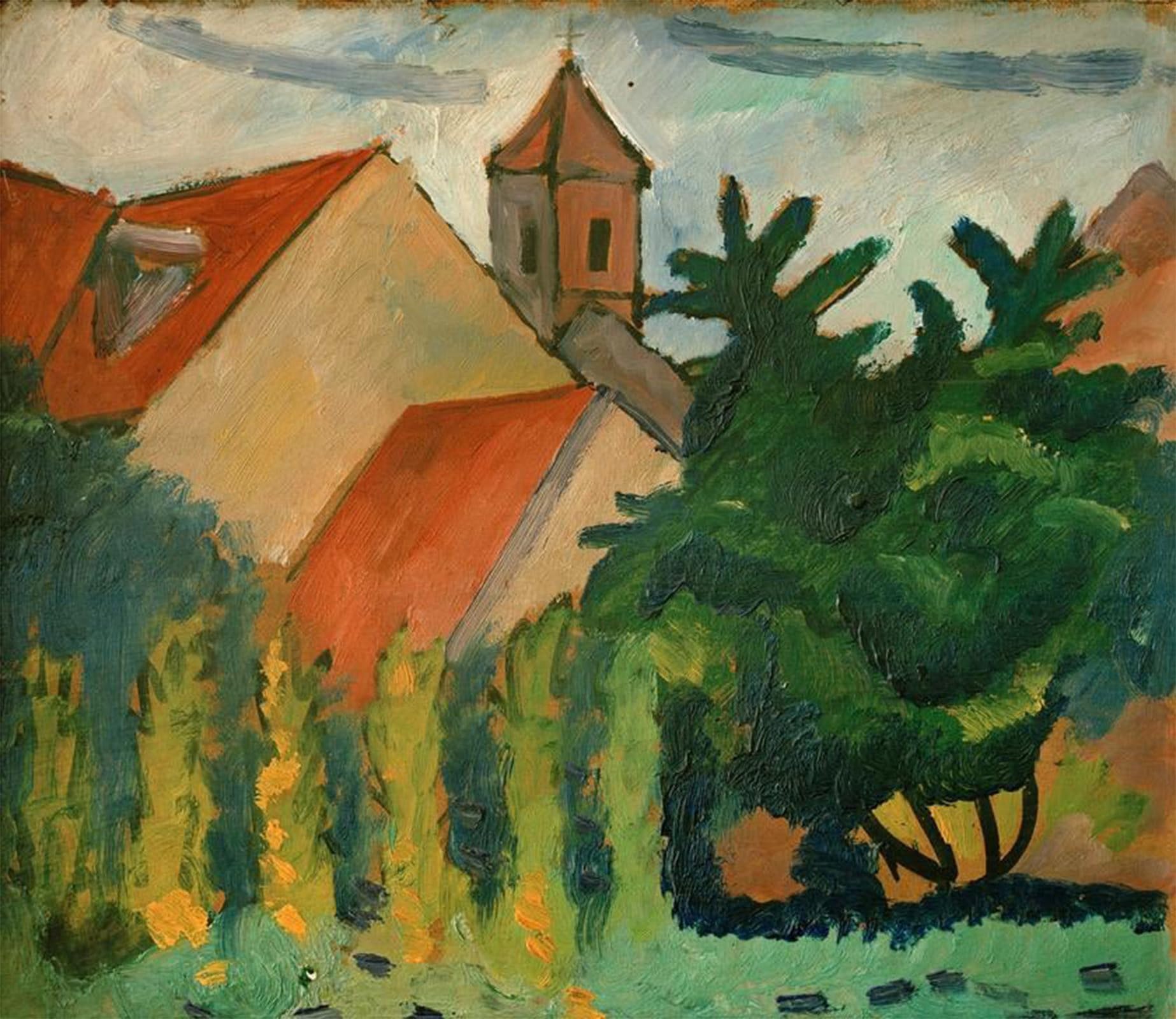 Artxlxxbn No Frame Famous Prints Artwork Pictures Poster Painting Art Church In Kandern By August Macke Artwork Landscape Pictures For Home Decor 60X90cm