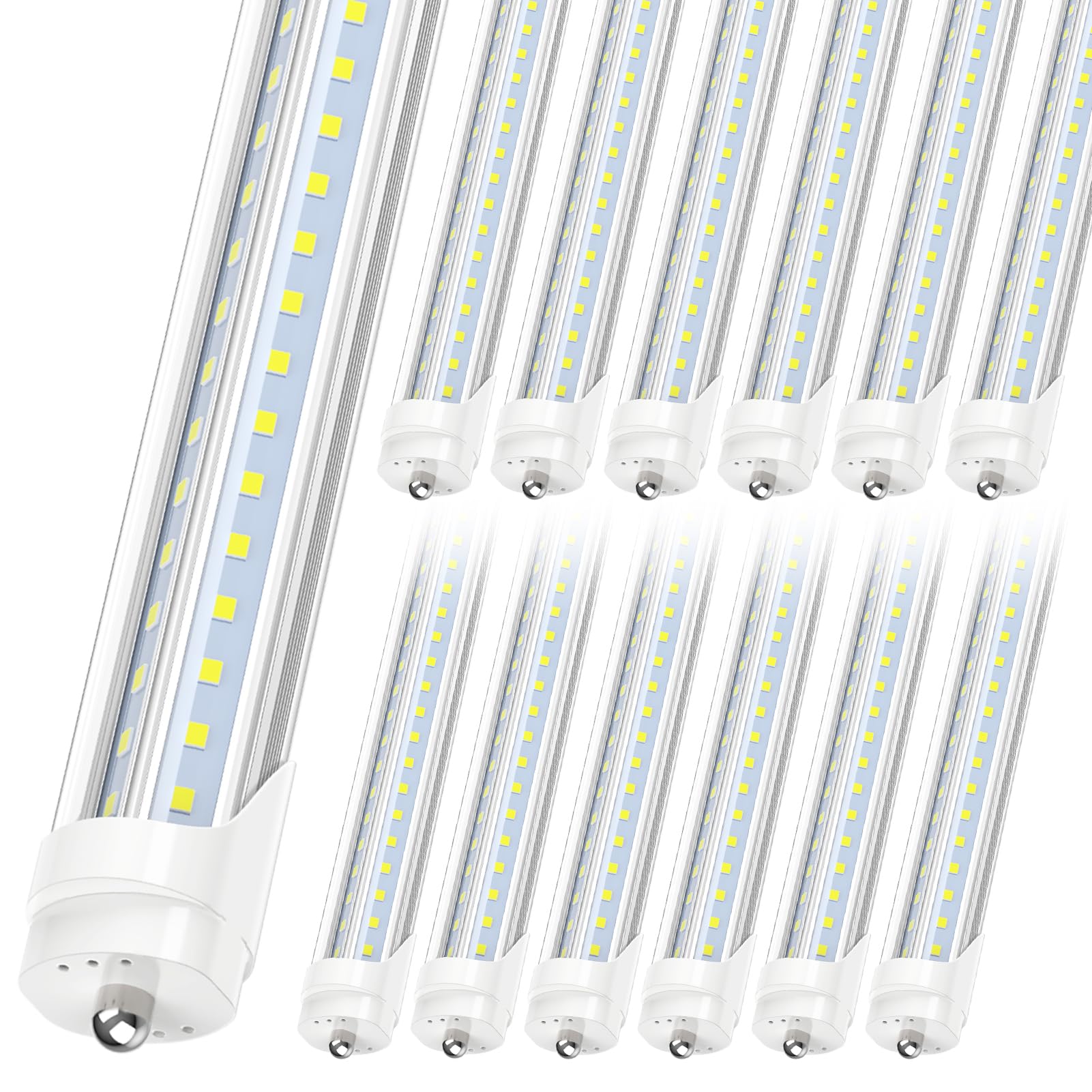 JESLED T8/T10/T12 8FT LED Tube Light, Single Pin FA8 Base, 50W 6000LM 6000K Cool White, Super Bright, 270 Degree V Shaped LED Fluorescent Bulb (130W Equiv.), ETL Listed, Clear, Dual-Ended(12-Pack)