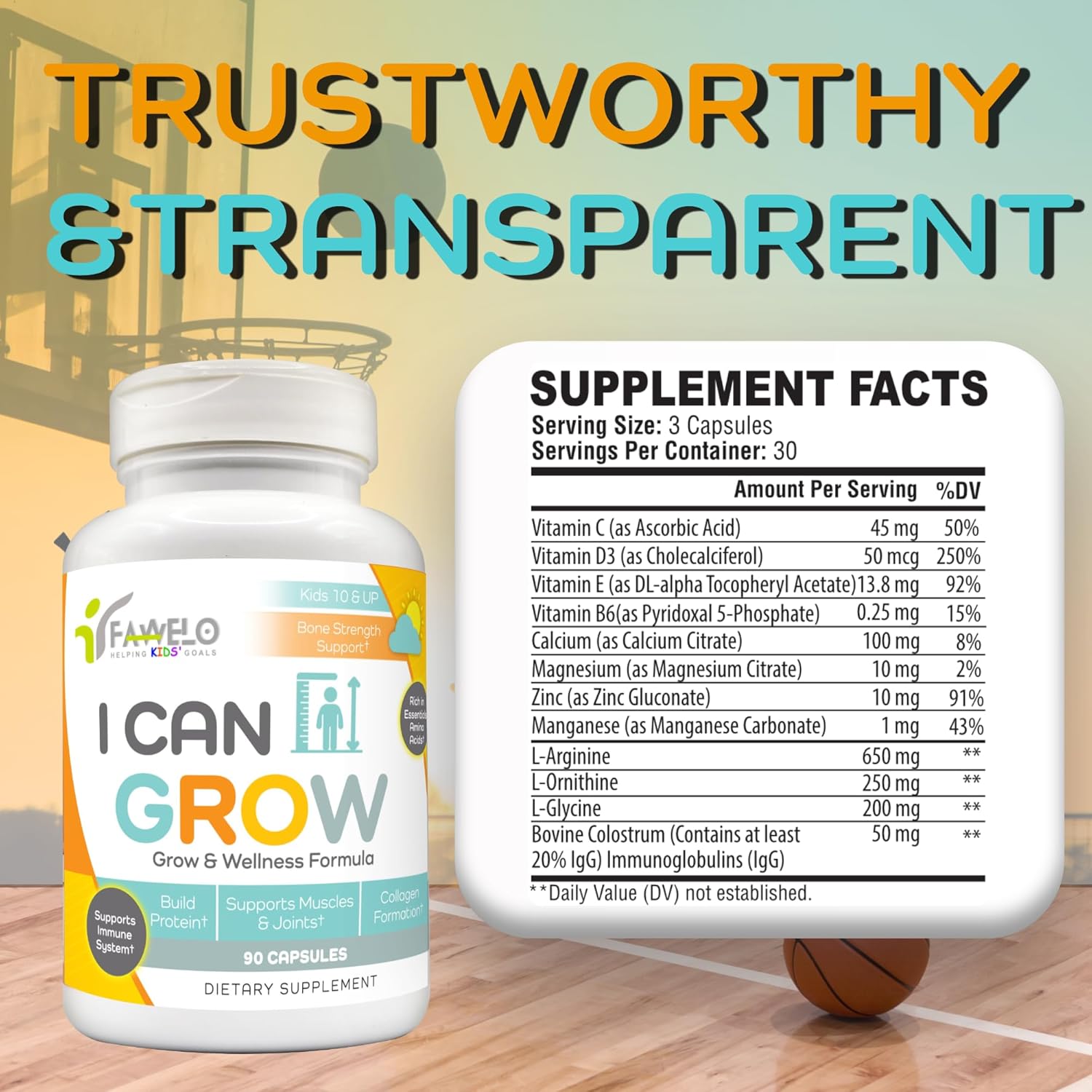 I Can Grow Day-Time for Kids 10+ & Teens | Growth & Development Support with L-Arginine, Colostrum, Calcium, D3, Magnesium, Zinc | Bone Strength, Focus | 90 Capsules - Image 3