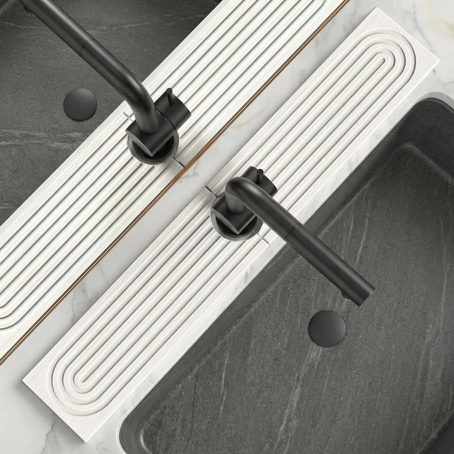 Stone Faucet Mat for Kitchen Sink, Diatomite Absorbent Stone Drying Mat for Bathroom Counter Quick Drying, Sink Splash Guard For Avoid wet Buildup Sink (White, 23.6" x 3.9")
