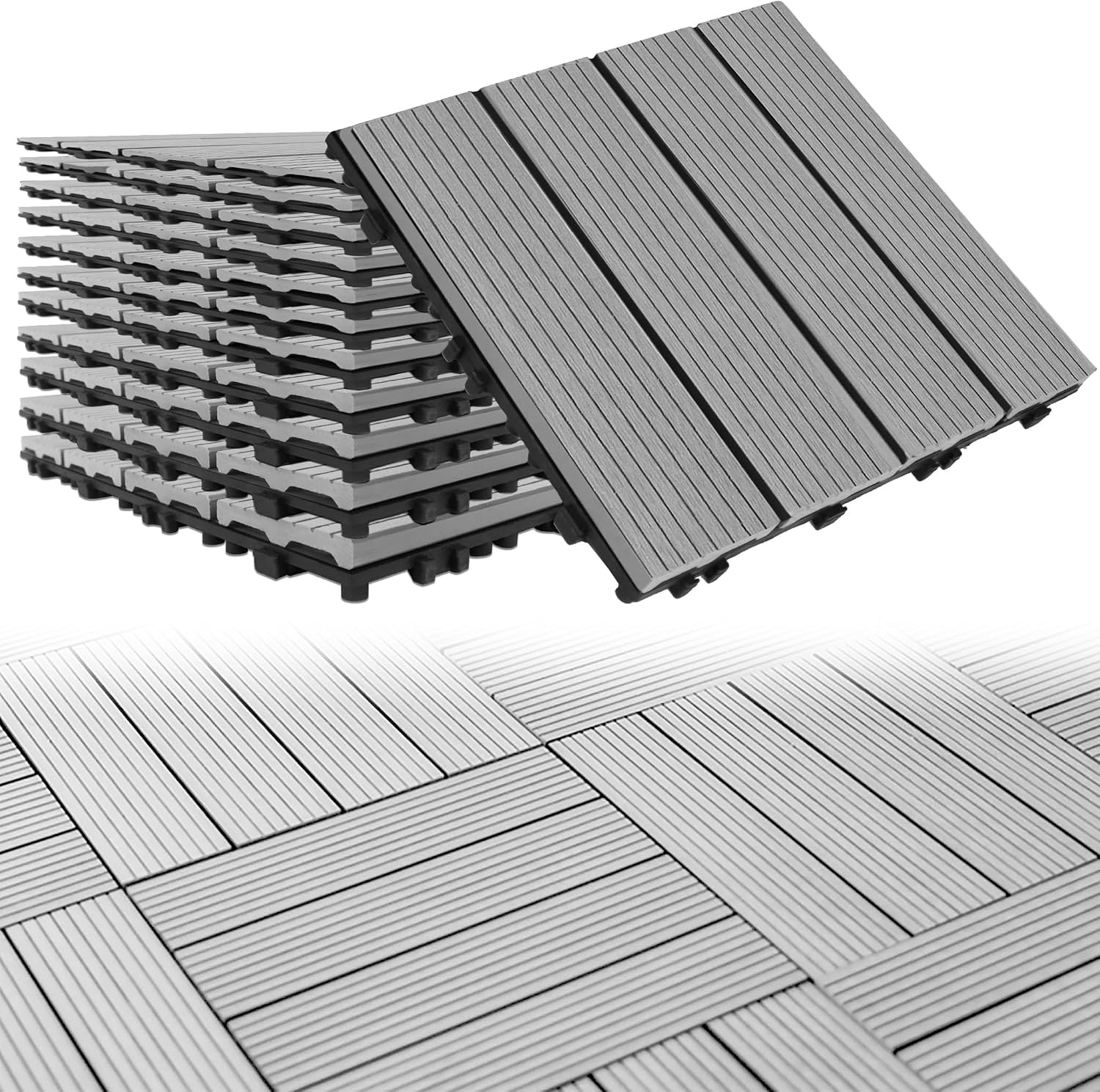 Dalles de terrasse WPC gris clair 30x30 cm Suusolny