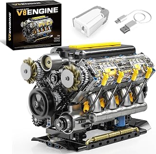 BseSparklion Running V8 Engine Model Kit 905 PCS - Visible Pistons, USB Motor, Lego Compatible STEM Toy for Teens & Adults