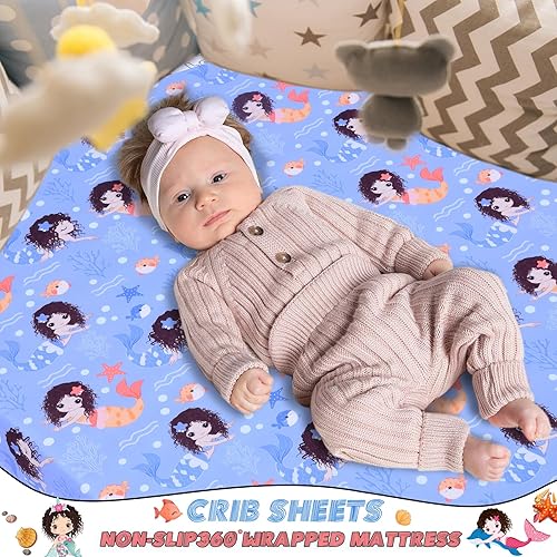 Miniatura 2 de Cloele Mermaids - Sábana bajera ajustable para cuna para bebé, paquete de 1 sábana acogedora para colchones estándar de cuna y niños pequeños,