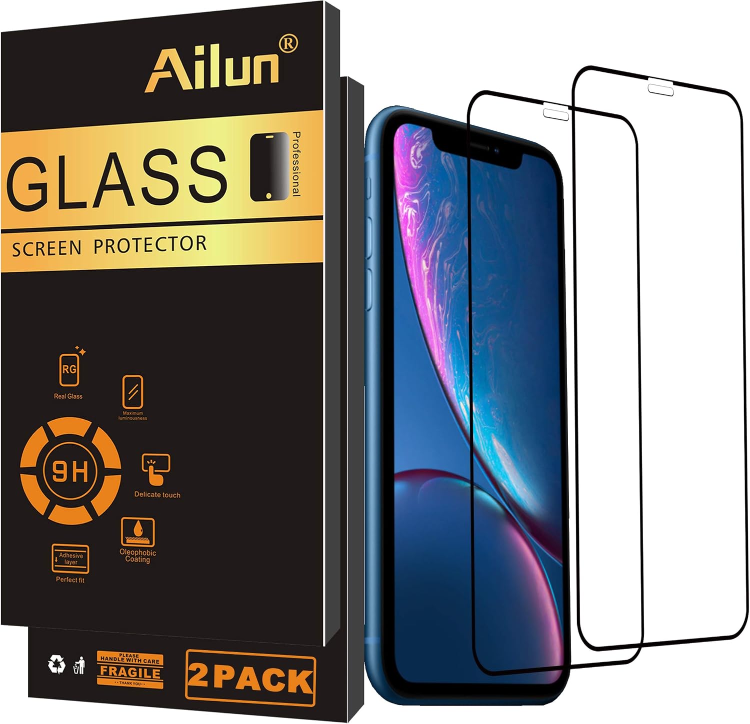 Ailun Screen Protector Compatible for iPhone 11/XR 6.1Inch 2019/2018 Release 2Pack Tempered Glass Full Notch Coverage