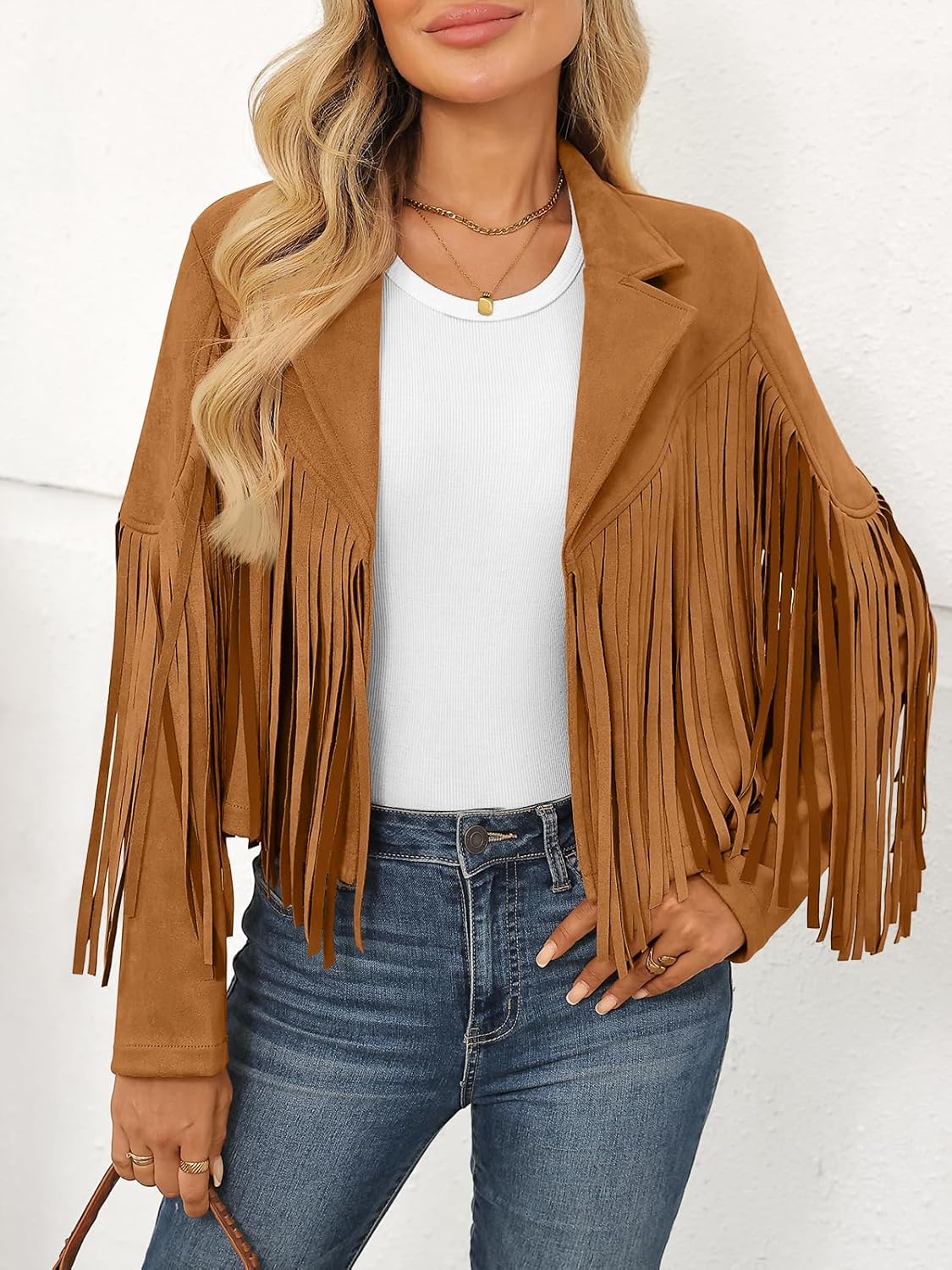 LILLUSORY Womens Cropped Fringe Faux Suede Leather Fall Jackets Western Cowgirl Country Concert Outfits - Image 2