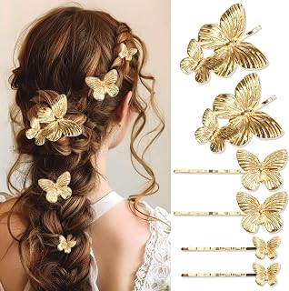 Gold Butterfly Hair Clips (Pack of 6) - Formal Butterfly Hair Pins for Women and Girls - Gold Metal Alloy Bobby Pins for Wedding, Bridal, Birthday, Thanksgiving
