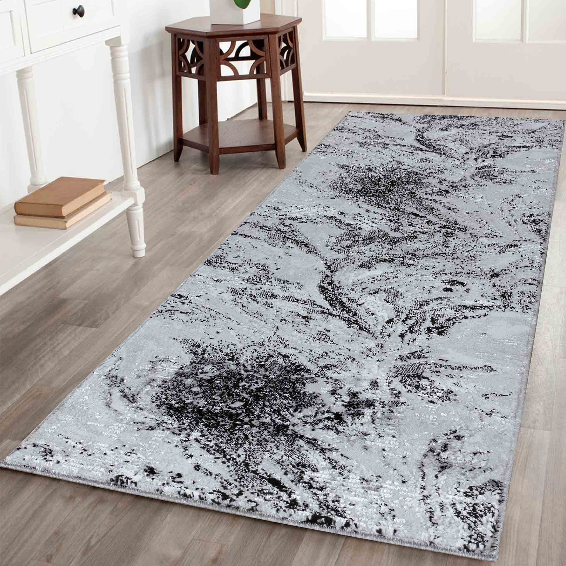 Desire Rugs Serenity Black Abstract Grunge Texture Rug 60x220cm