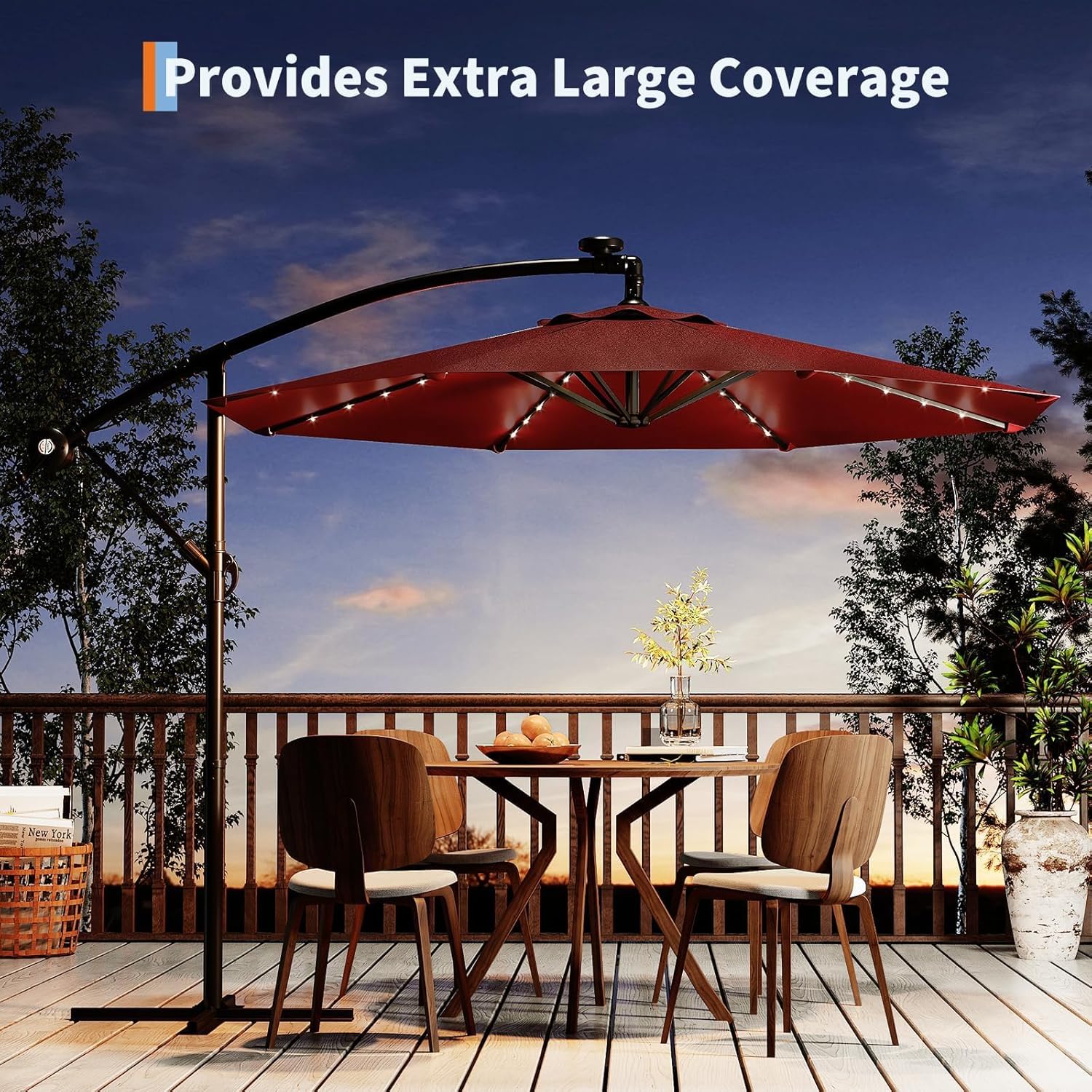 9 ft Patio Umbrella - 8 Sturdy Ribs Outdoor Table Umbrella with Crank Lift & Push Button Tilt - Market Umbrella for Pool, Deck, Yard, Garden - Dark Red