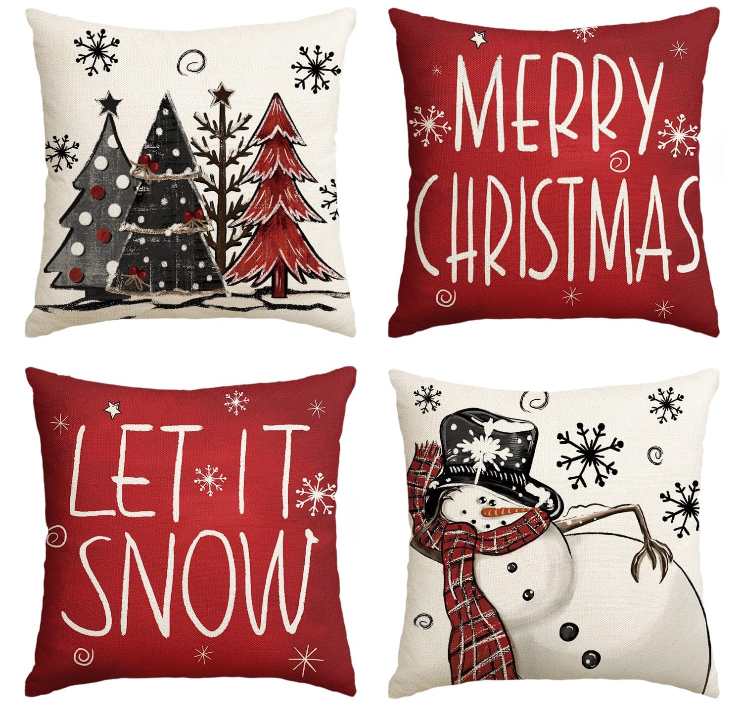 VRB DecTM 4 Pcs Christmas Cushion Cover for Sofa - 16x16 Pillow Covers, Holiday Decorations for Home (Design 4)