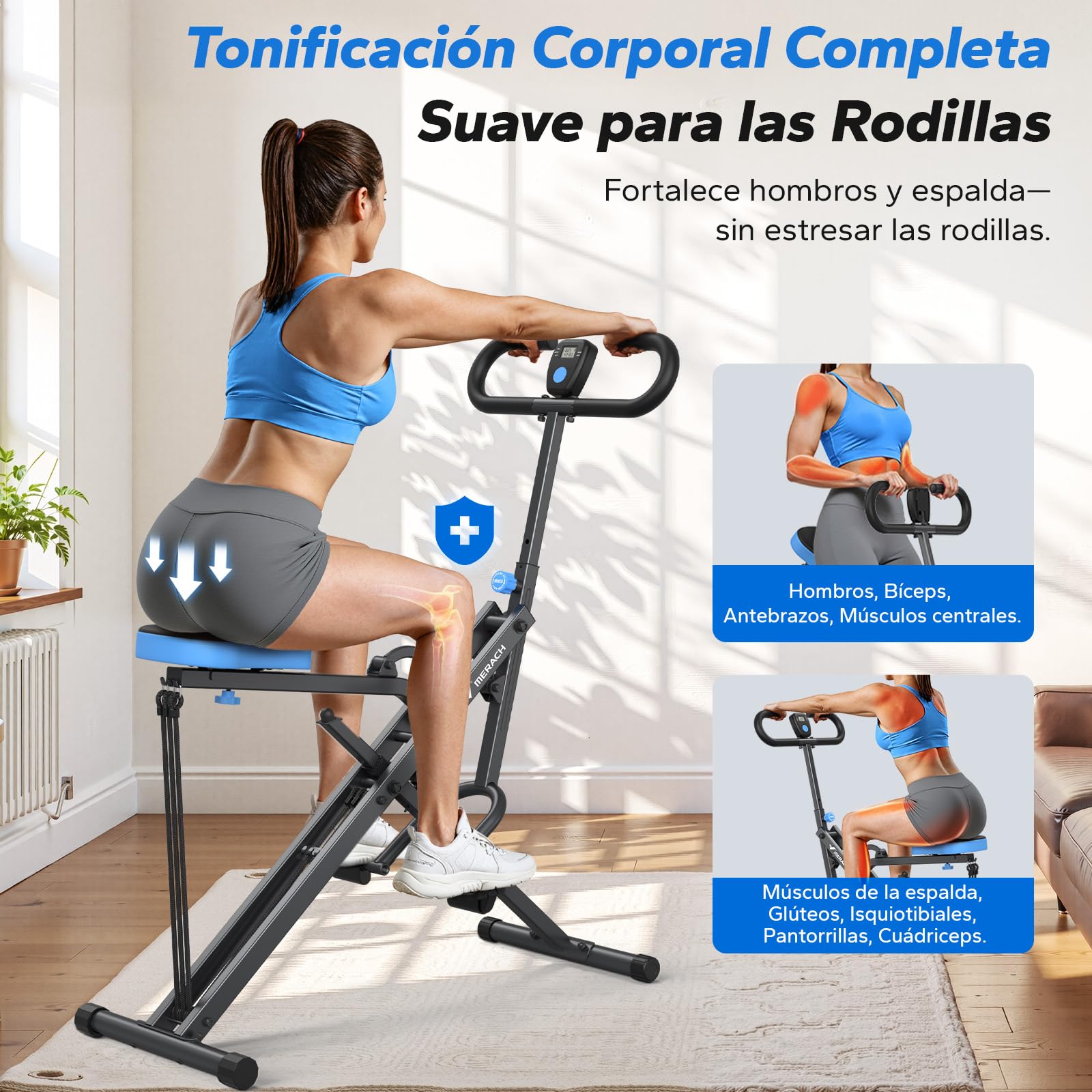MERACH 2-en-1 Máquina de Sentadillas y Remo, Plegable, Equipo para Glúteos, Piernas y Core, Montaje en 10 Minutos para Casa y Gimnasio, Carga Máxima 350 lbs – R07